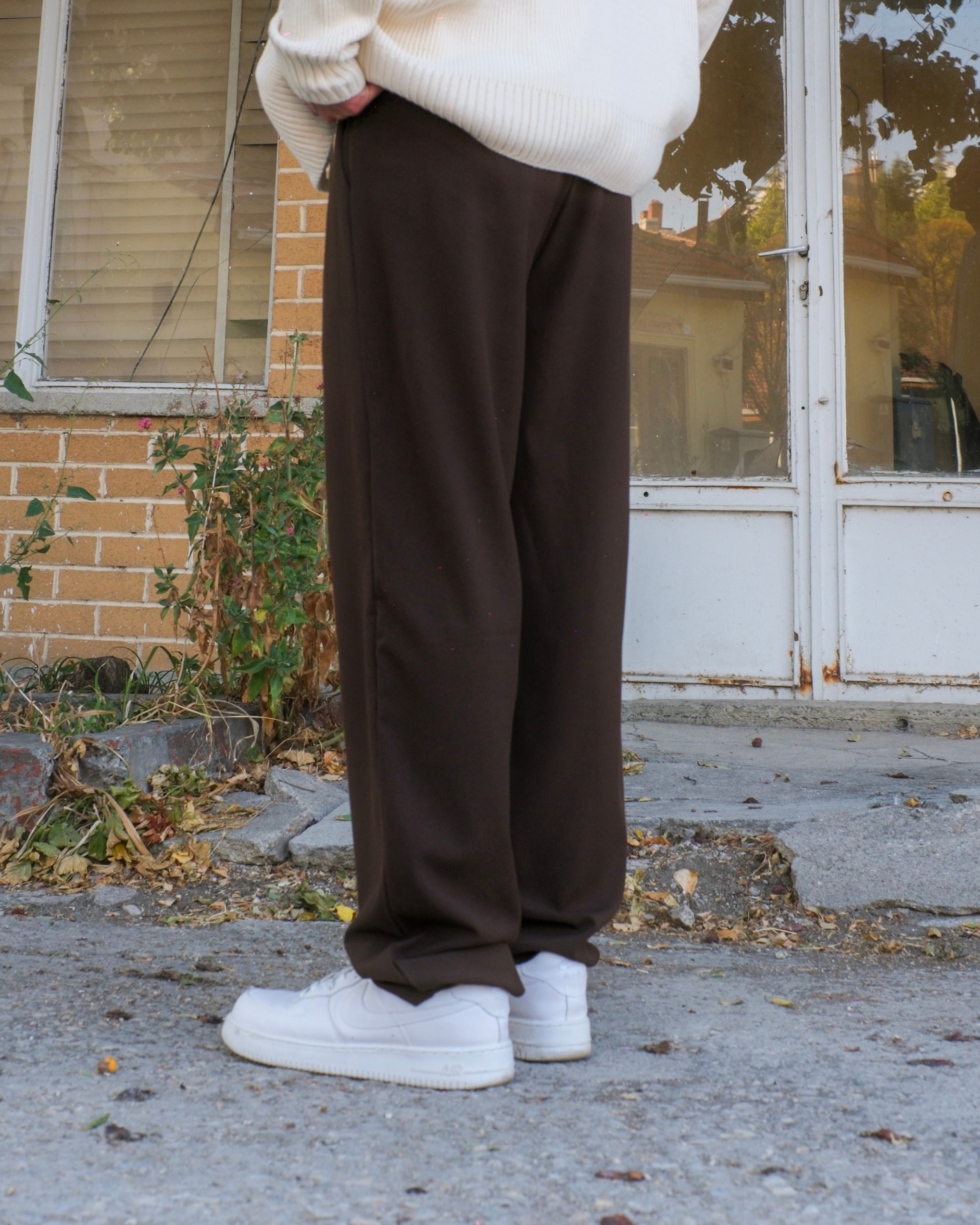 Kahverengi Basic Baggy Kumaş Pantolon