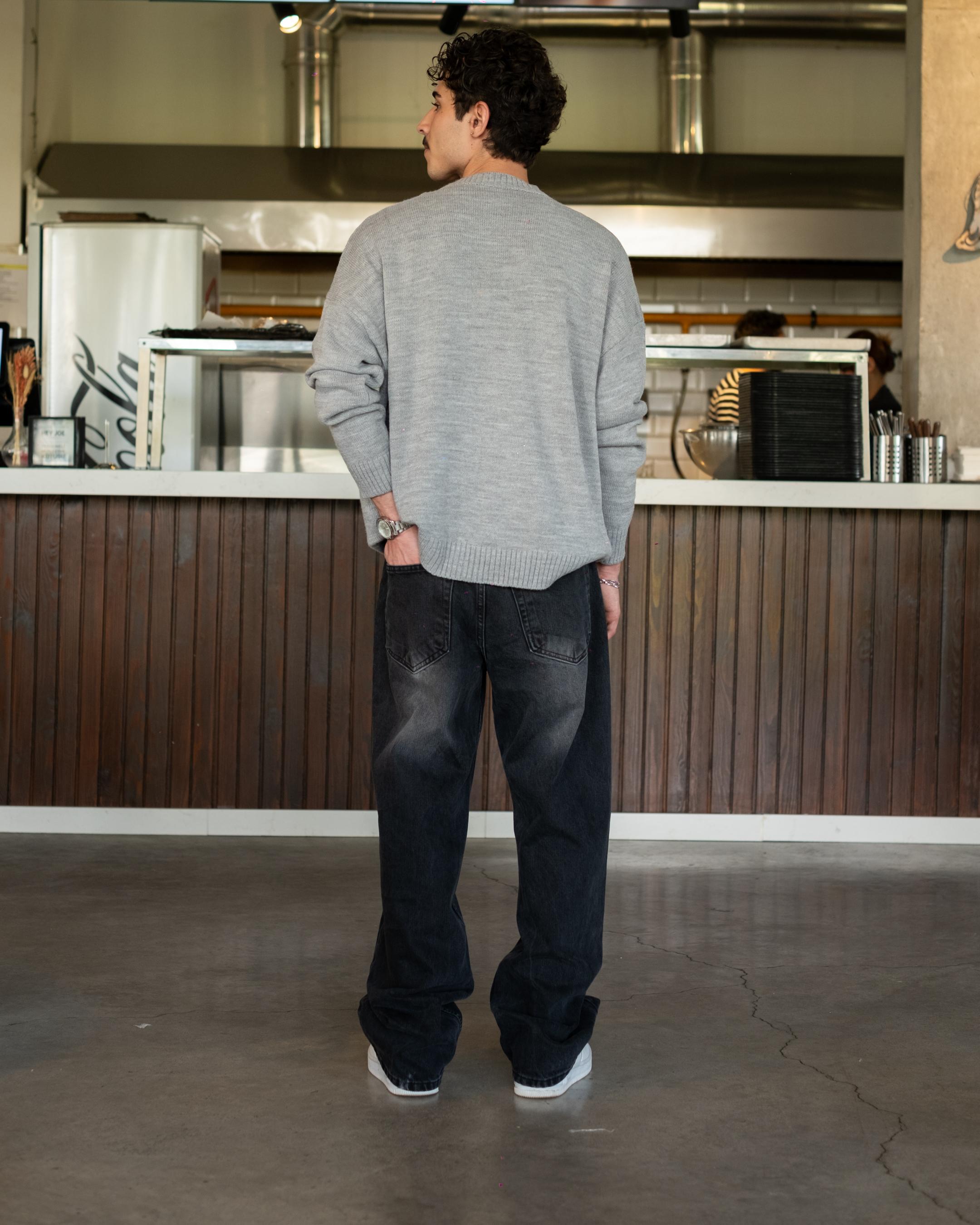 Black White Washed Baggy Jeans 