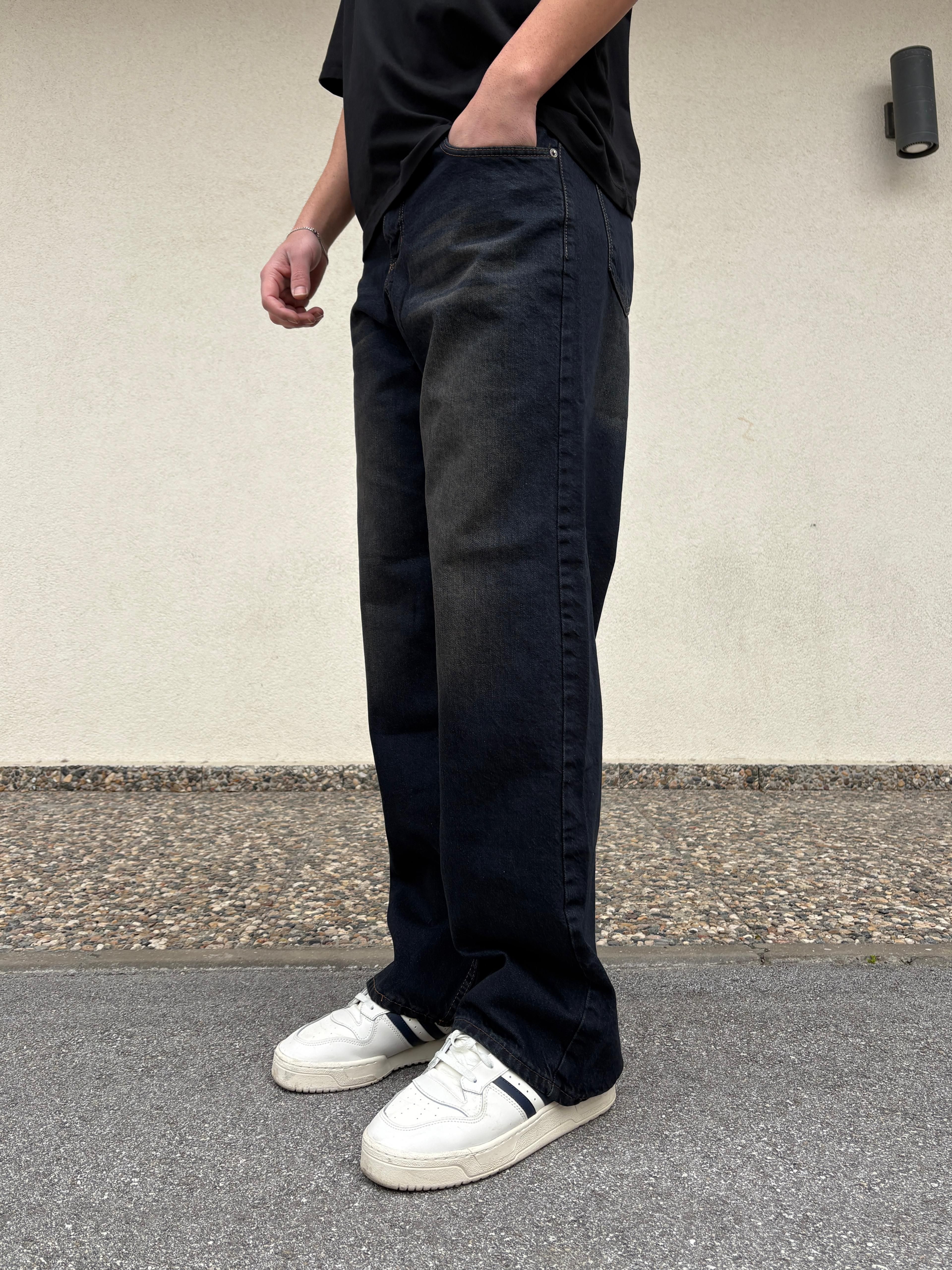 Dark Brown Wash Effect Baggy Jeans