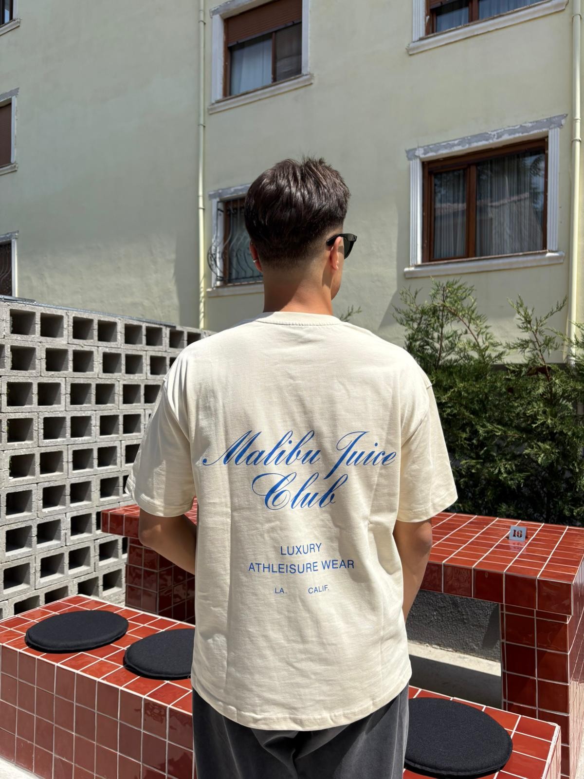 Printed Unisex Oversize T-Shirt - Bej