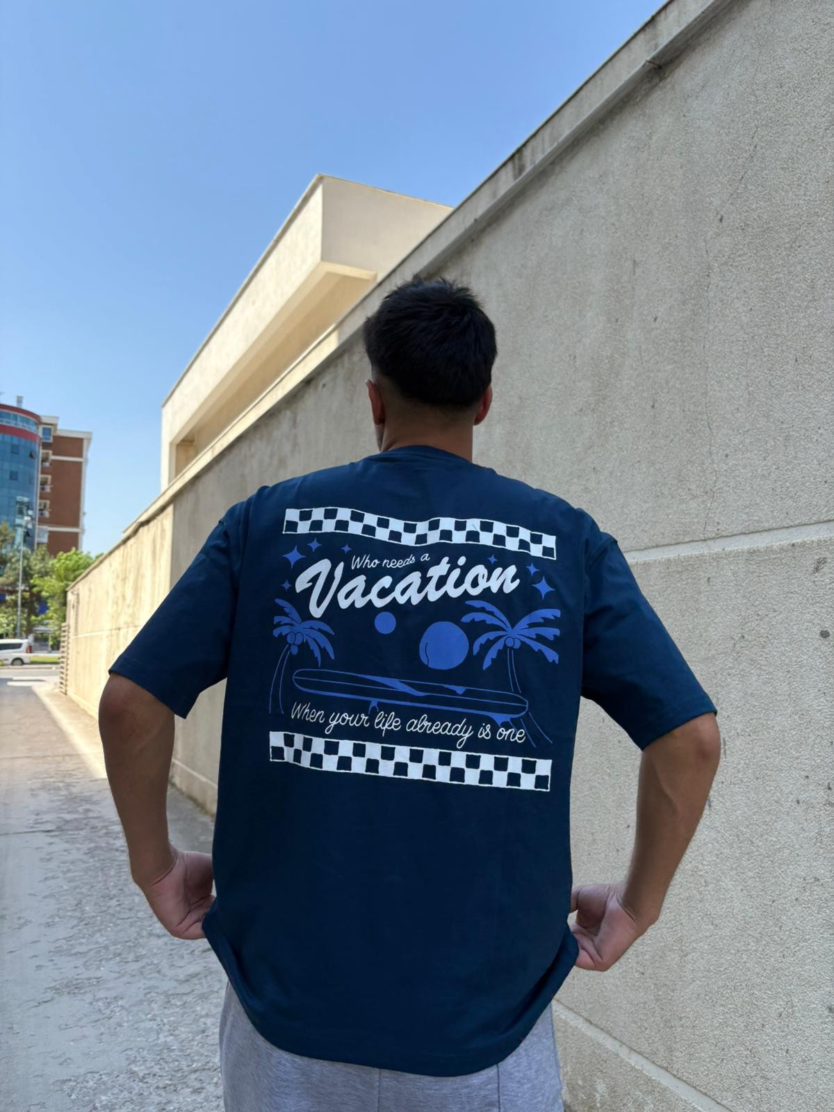 Vacation Printed Oversize T-Shirt - İndigo