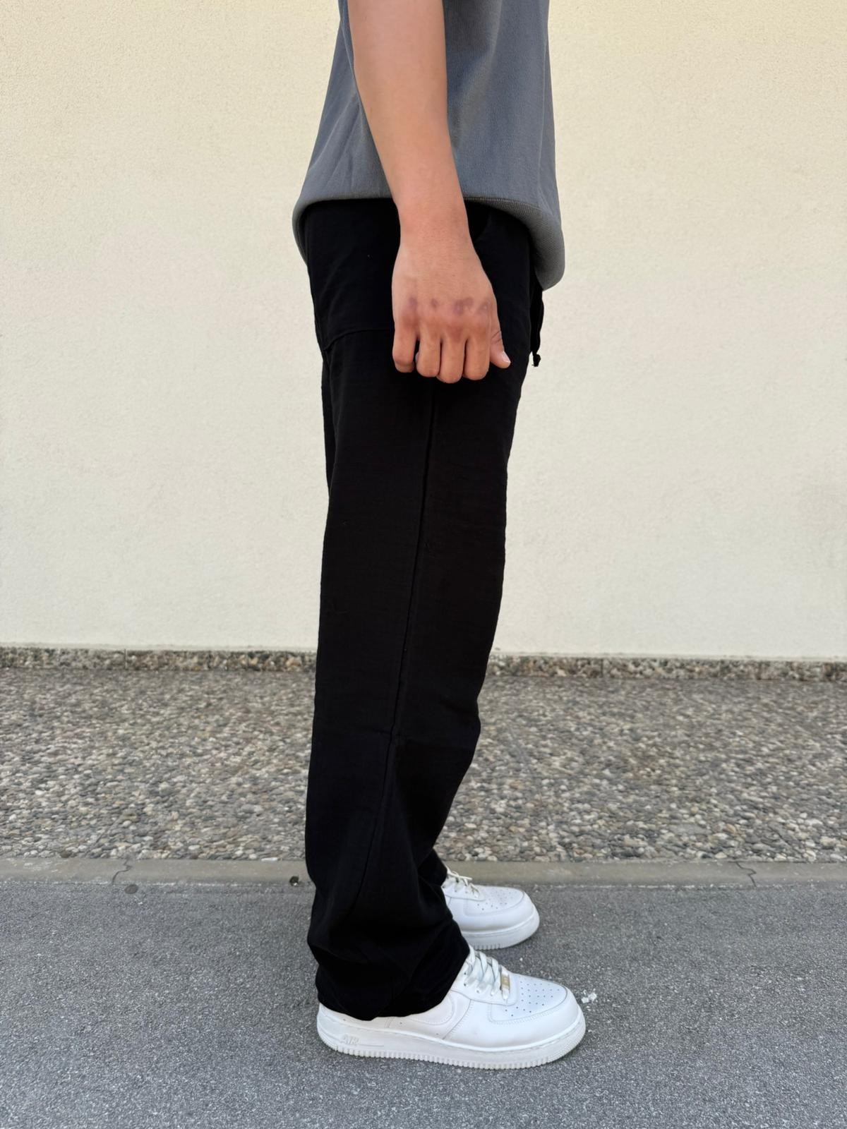 Siyah Unisex Straight Muslin Pantolon