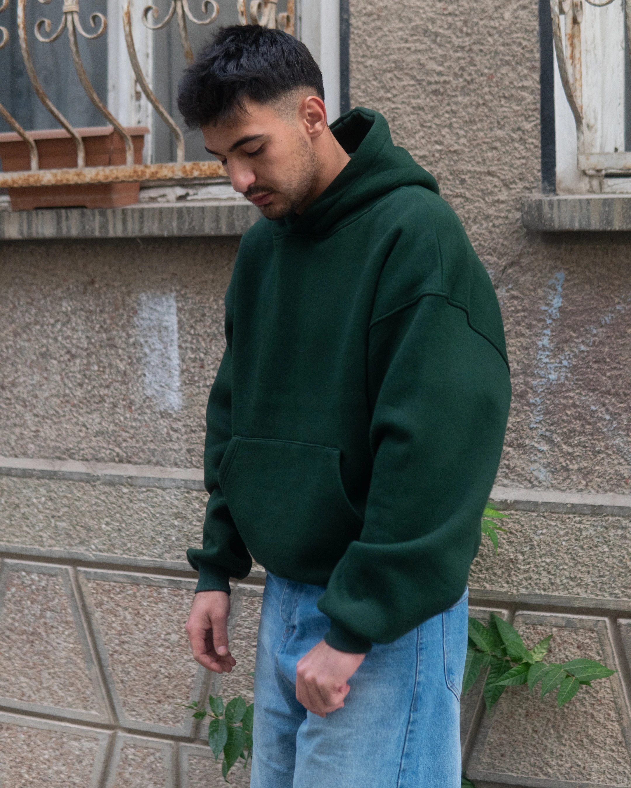 Basic Oversize Hoodie Koyu Yeşil