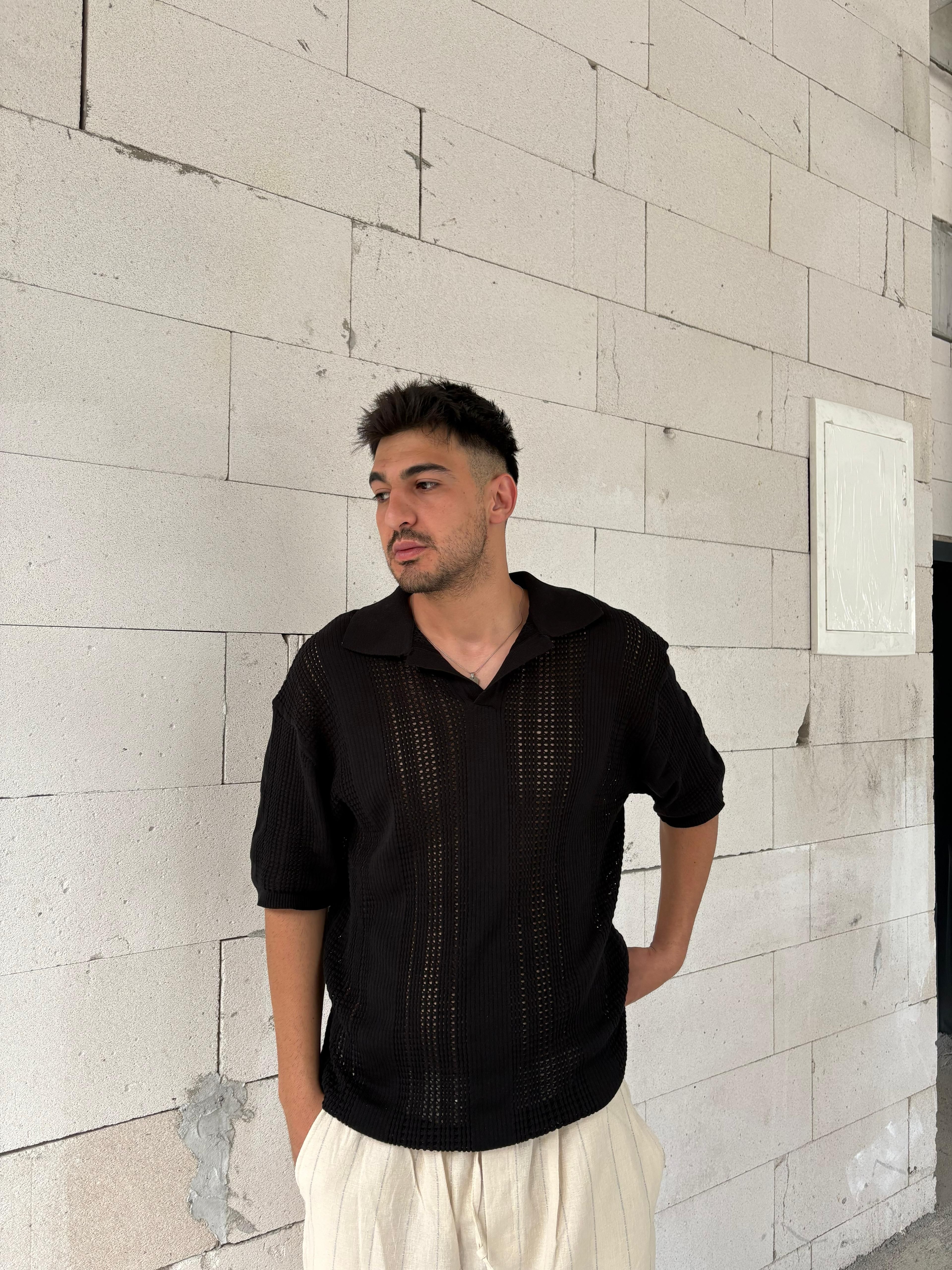 Siyah Polo Yaka Triko Tişört