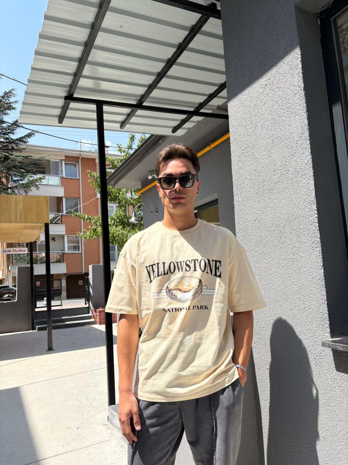Yellow Stone Oversize Unisex T-Shirt - Bej