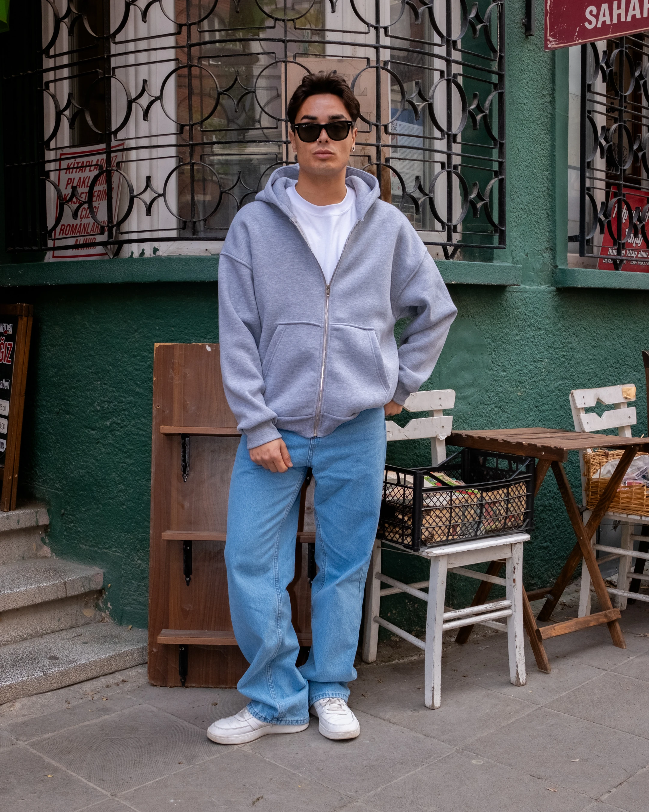 Gri Basic Full Zip Oversize Hoodie