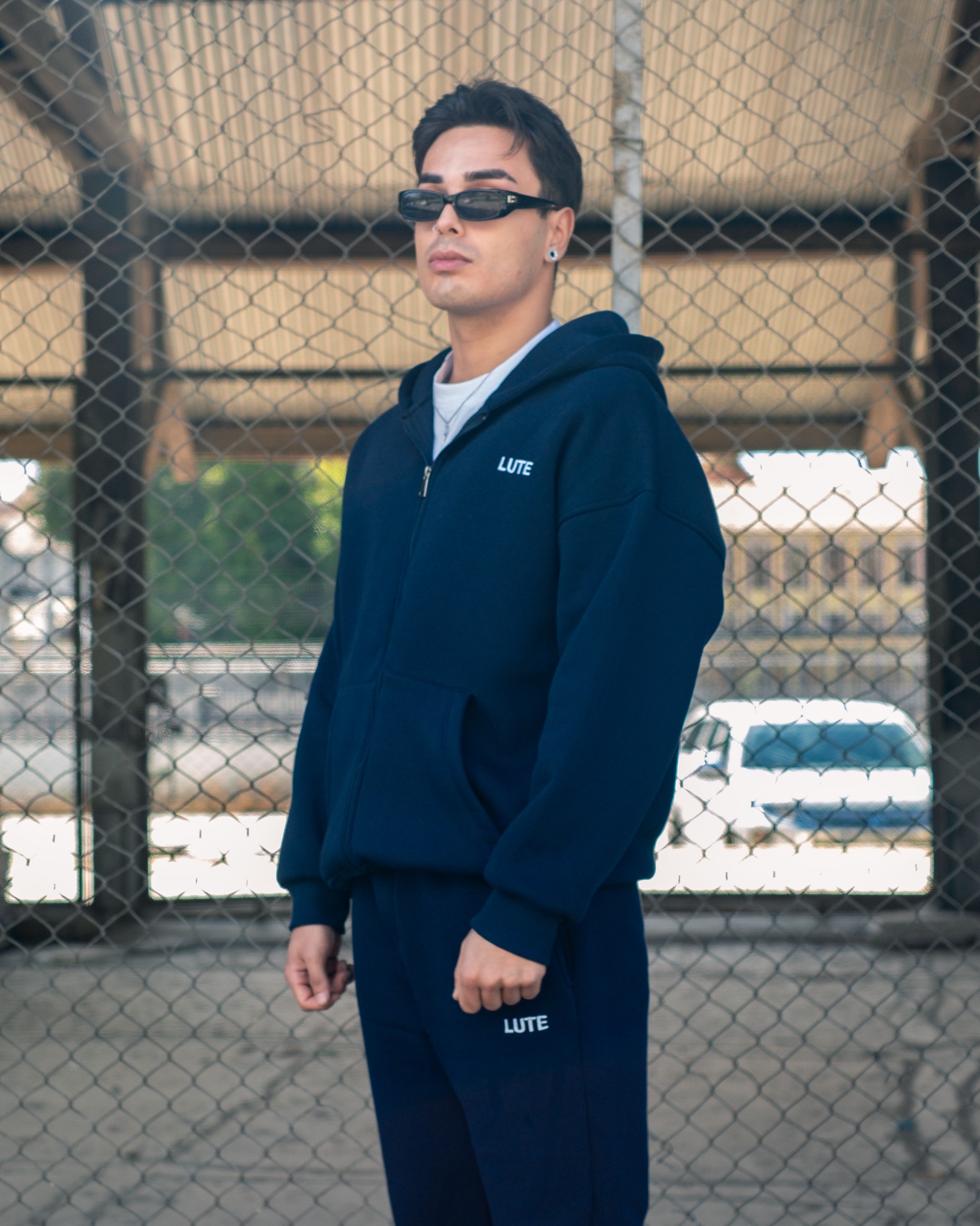 LUTE Lacivert Premium Oversize Zip Hoodie