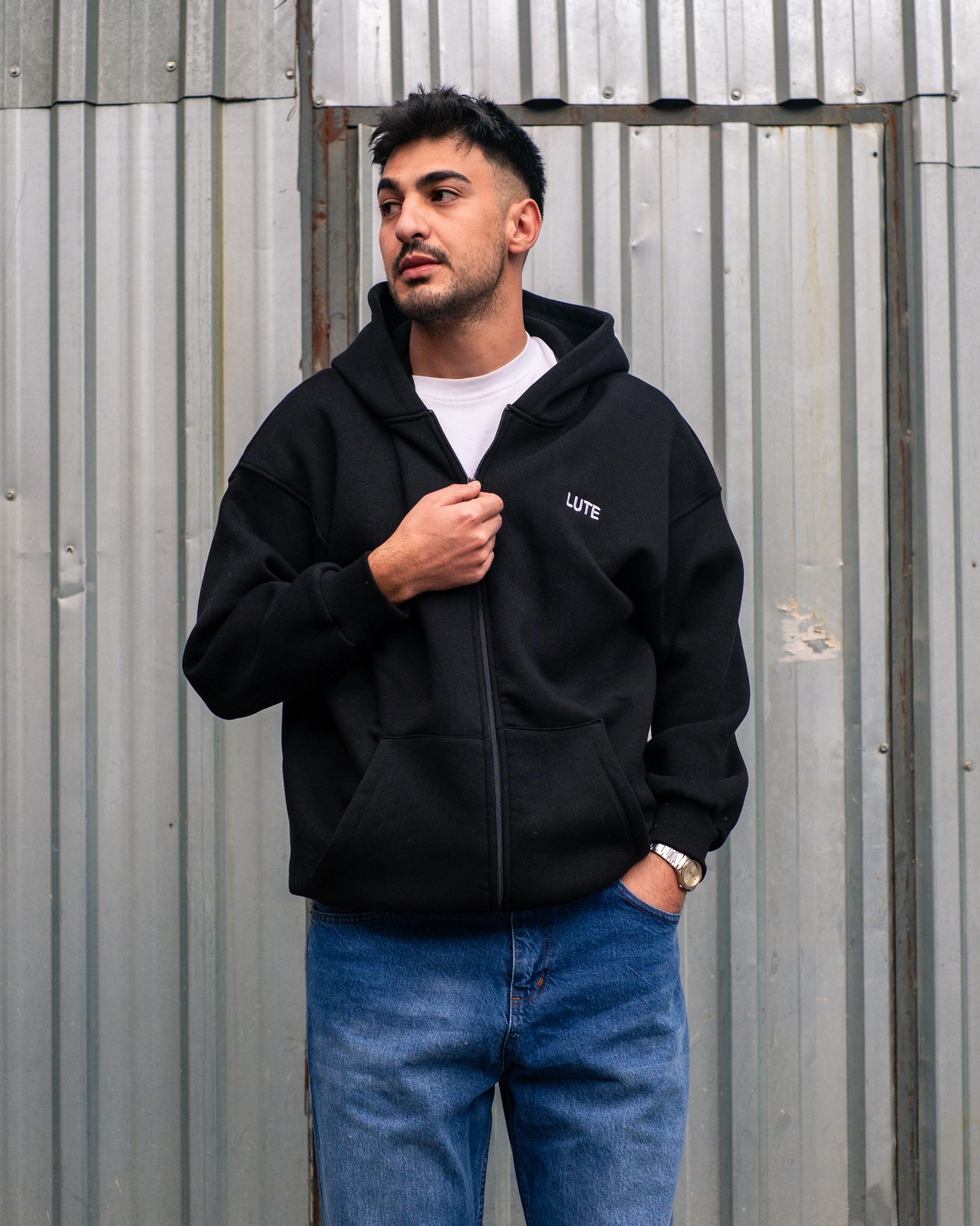 LUTE Siyah Premium Oversize Zip Hoodie
