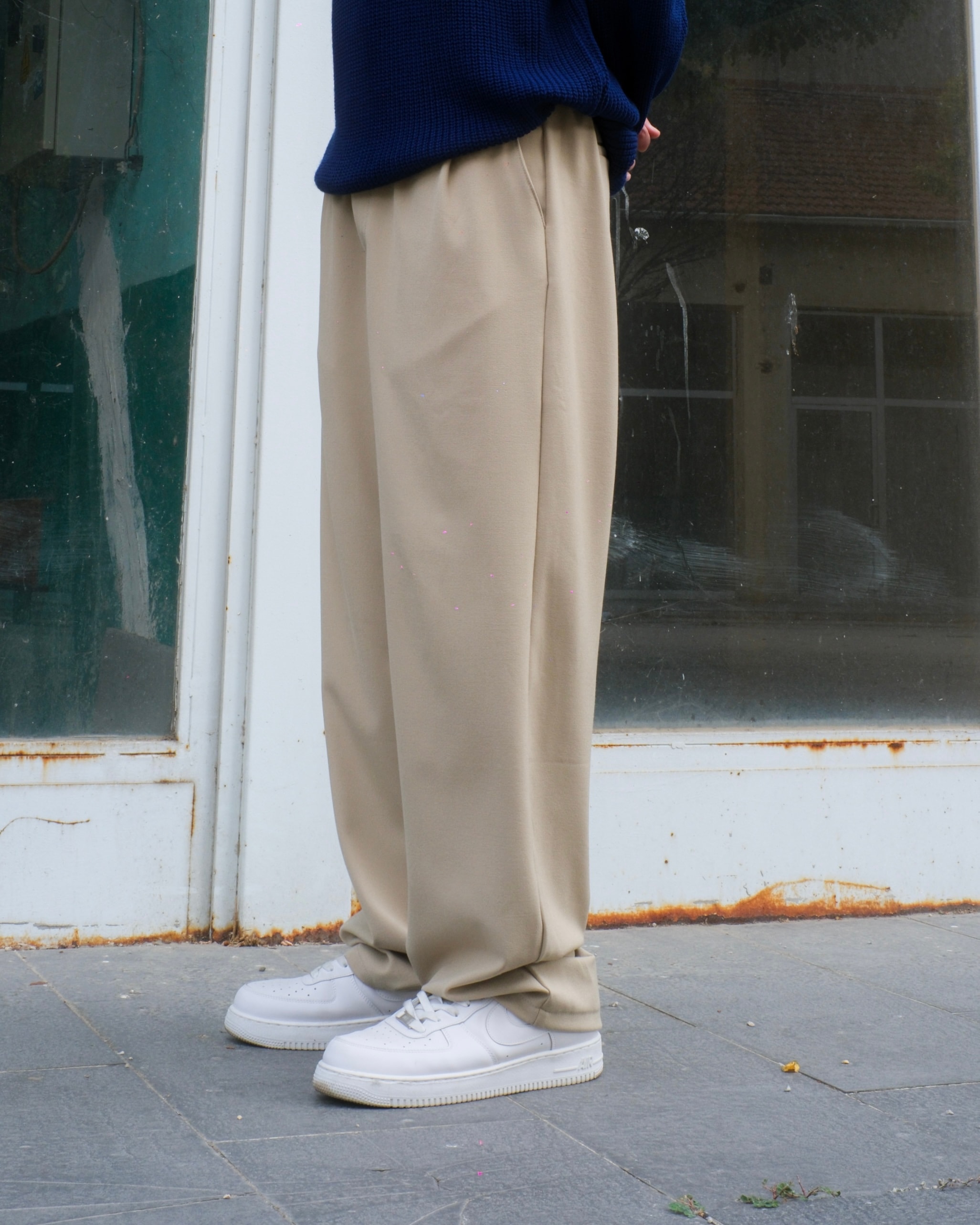 Bej Baggy Kumaş Pantolon