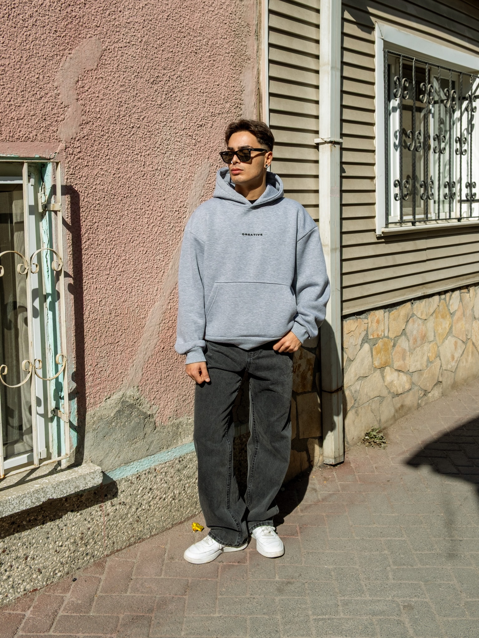 Grey Printed Oversize Premium Hoodie
