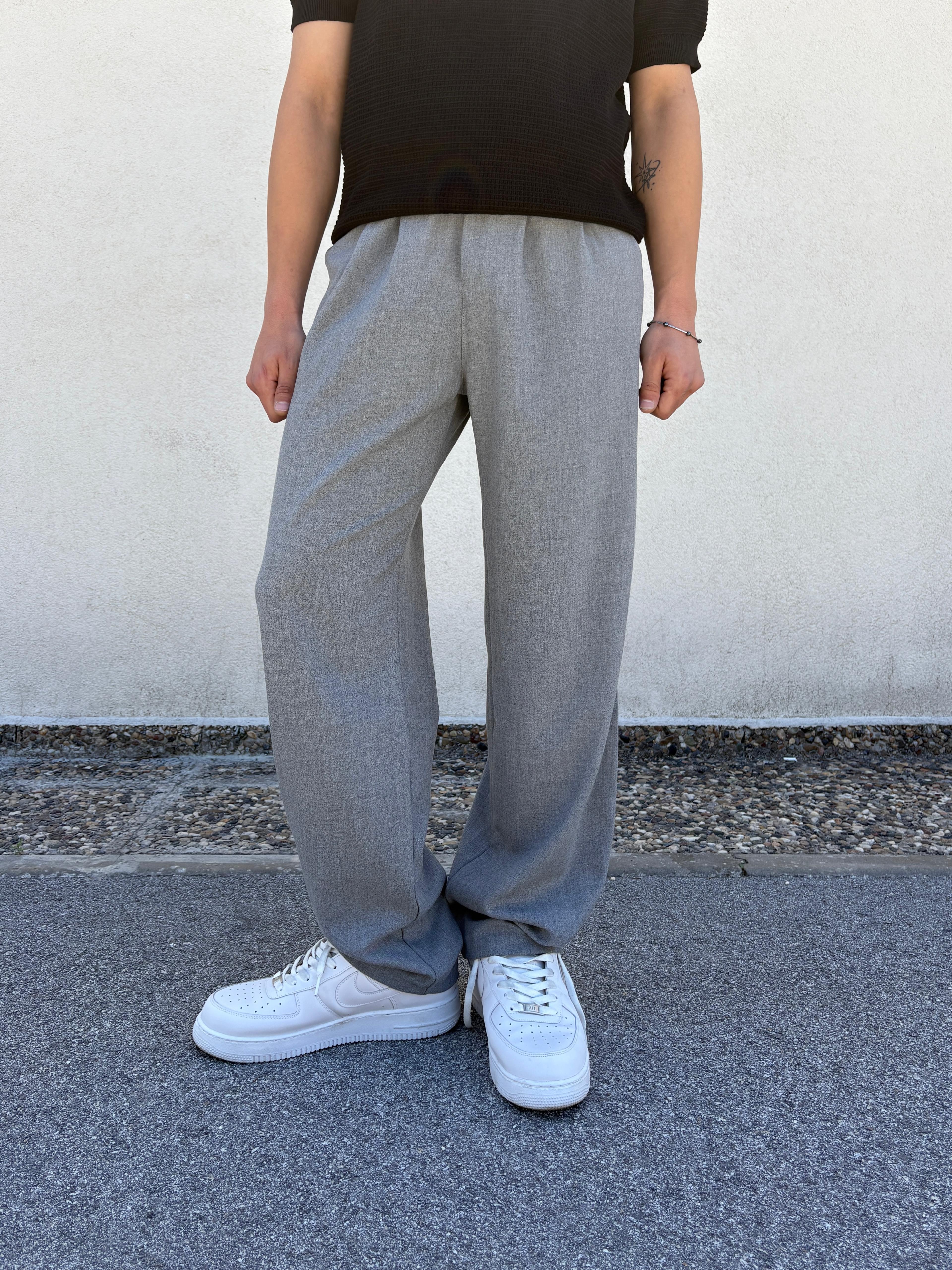 Gri Basic Baggy Kumaş Pantolon