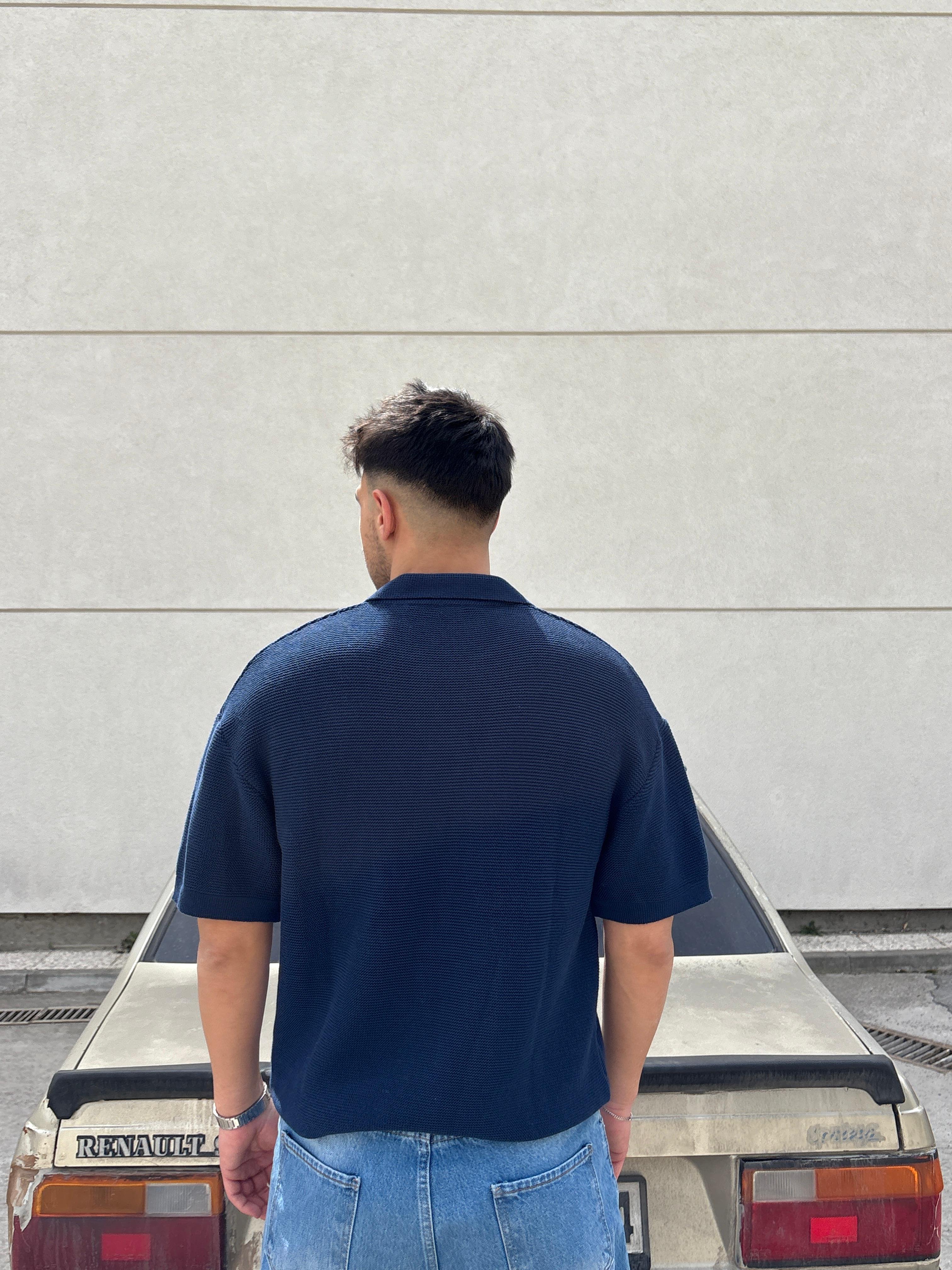 Relaxed Polo Yaka Triko T-shirt- Lacivert