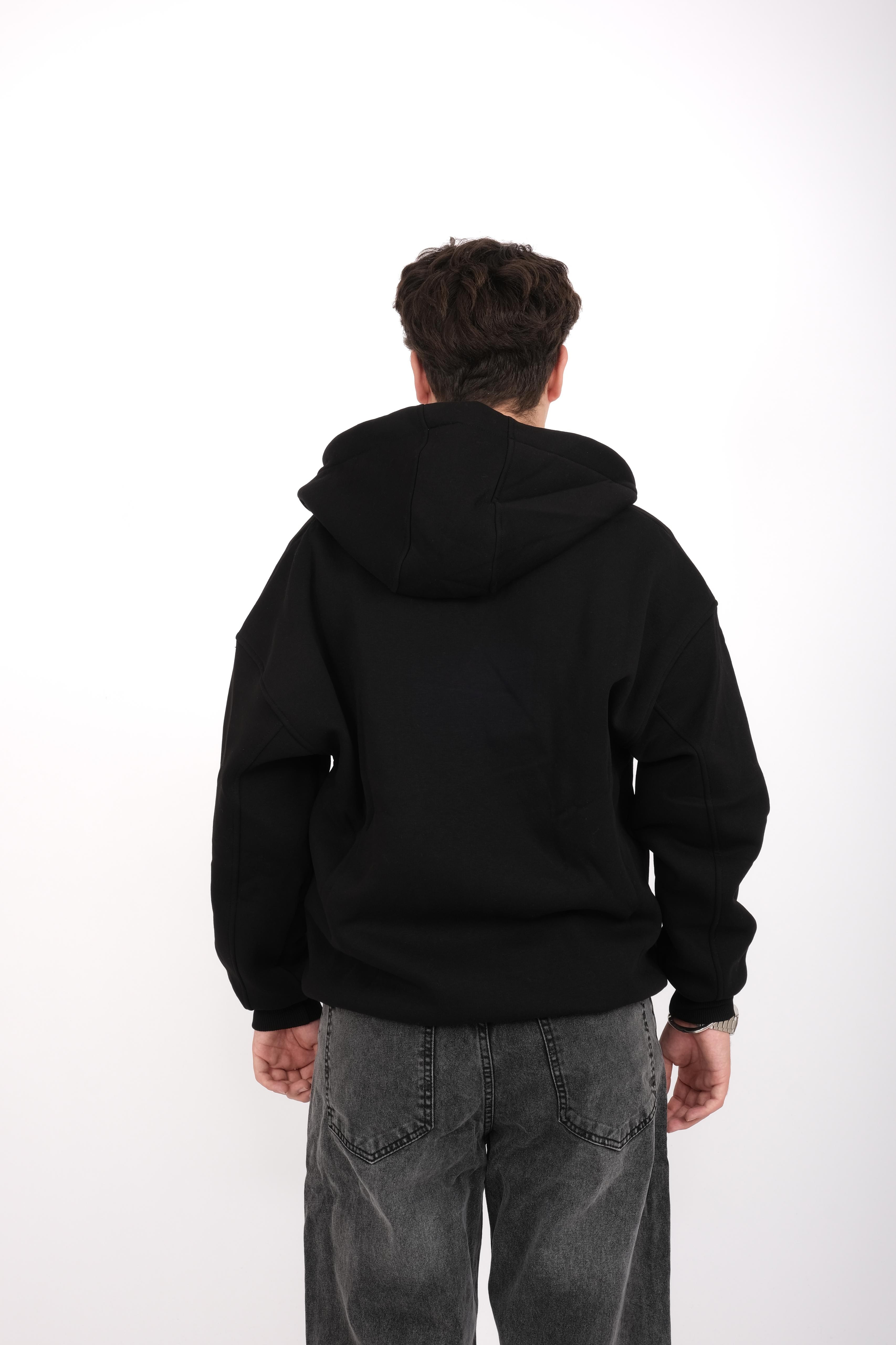 Black Basic Oversize Full Zip Hoodie