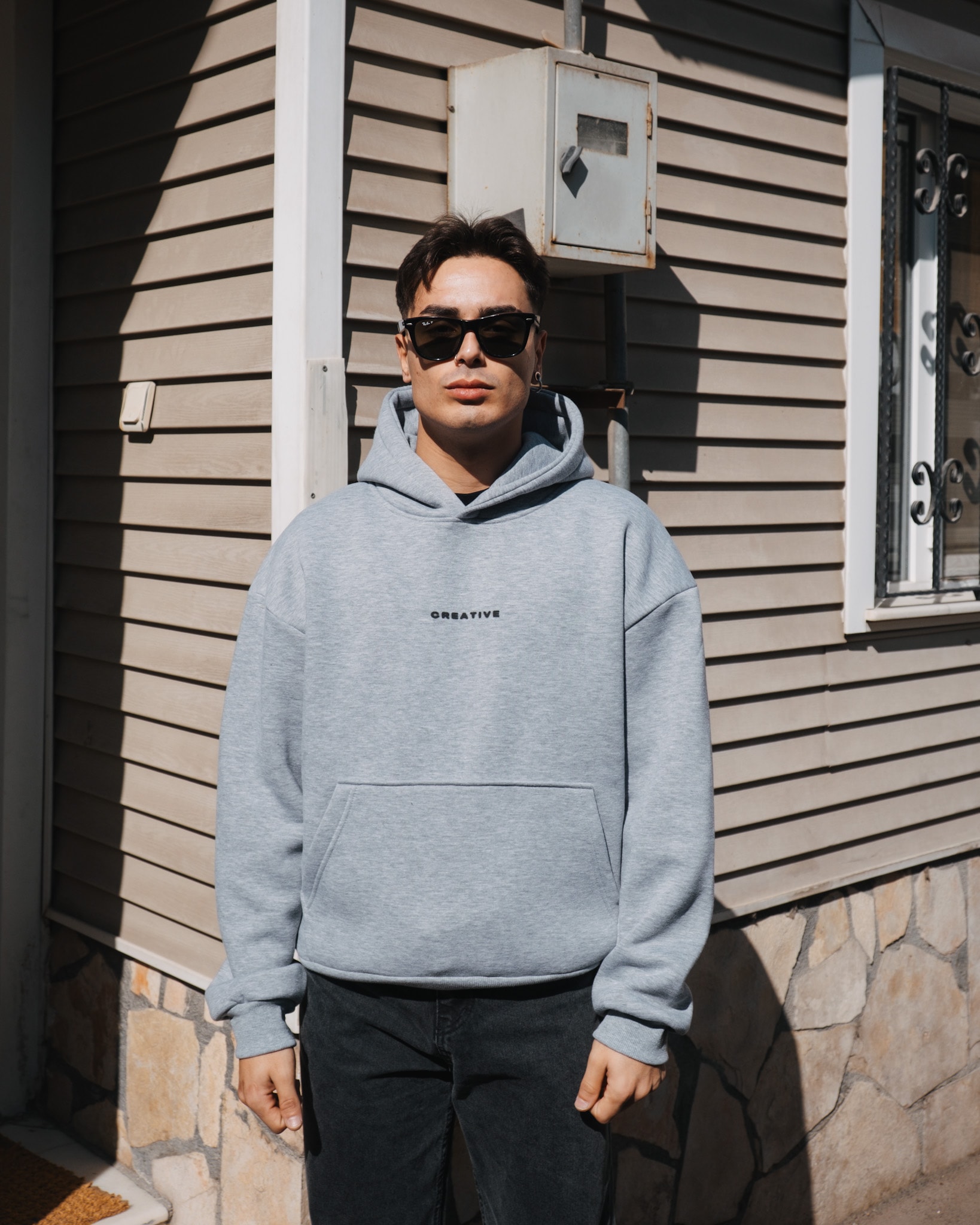 Grey Printed Oversize Premium Hoodie