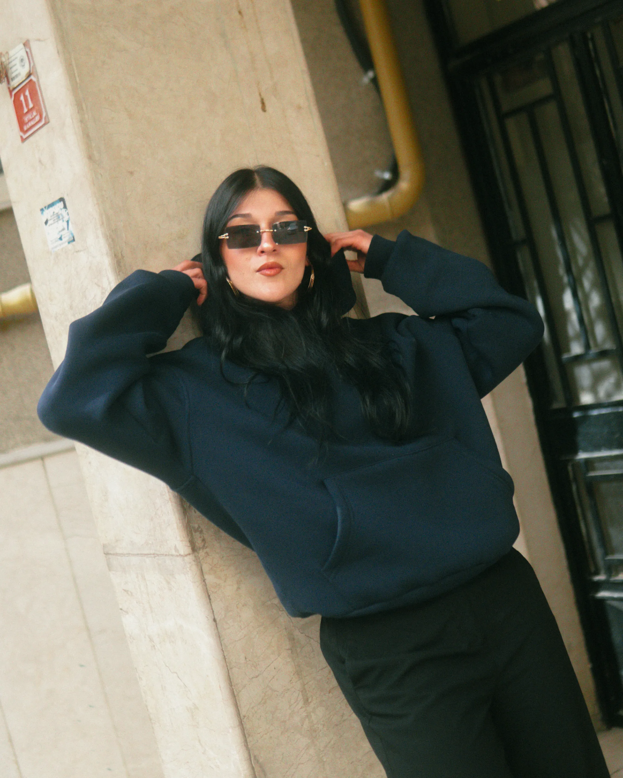 Basic Oversize Hoodie Lacivert 