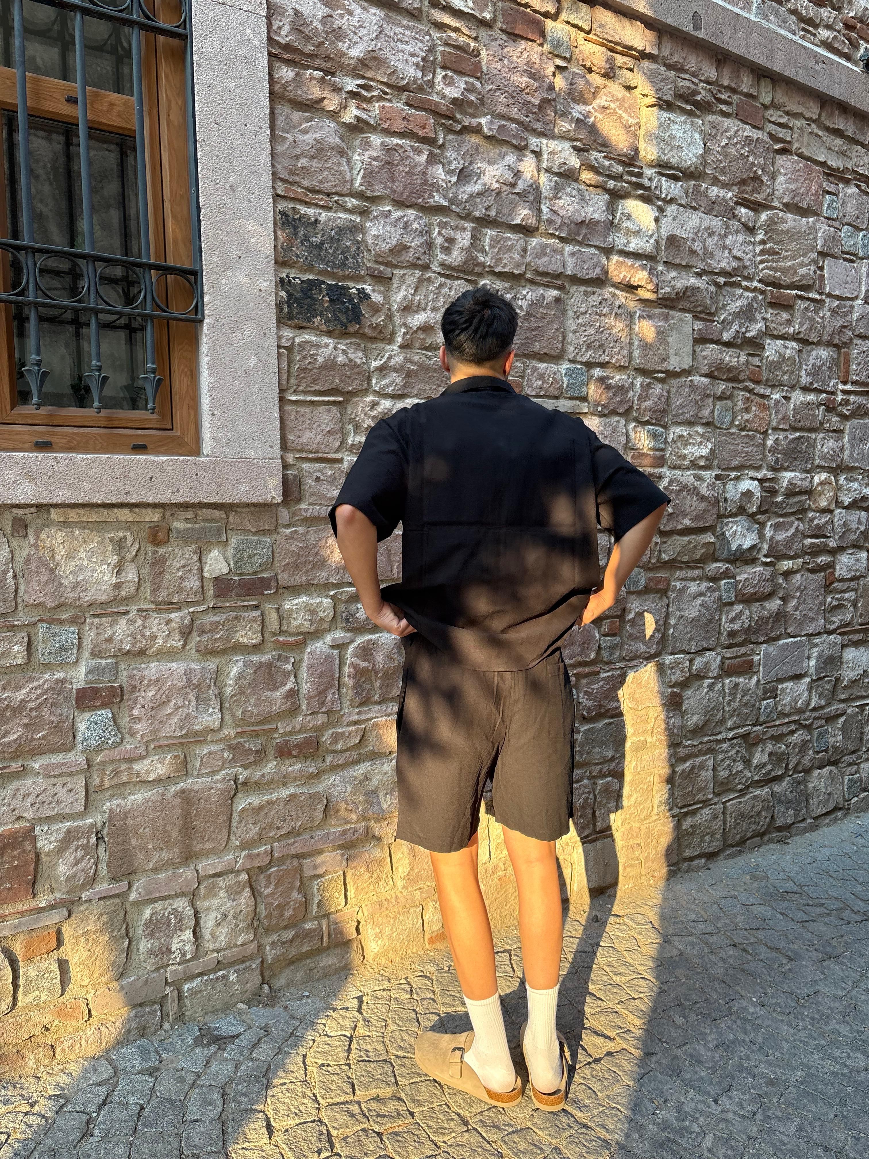 Siyah Oversize Keten Takım