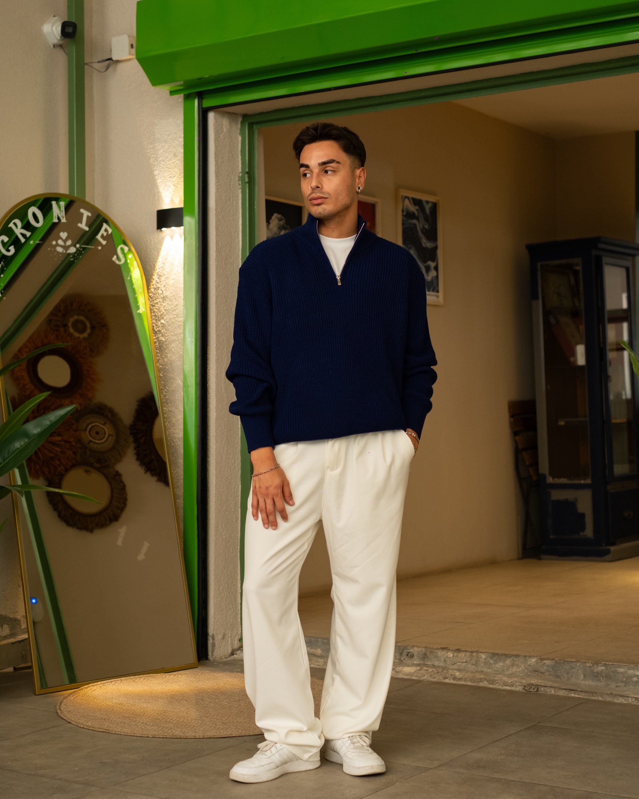 İndigo Half Zip Oversize Triko 
