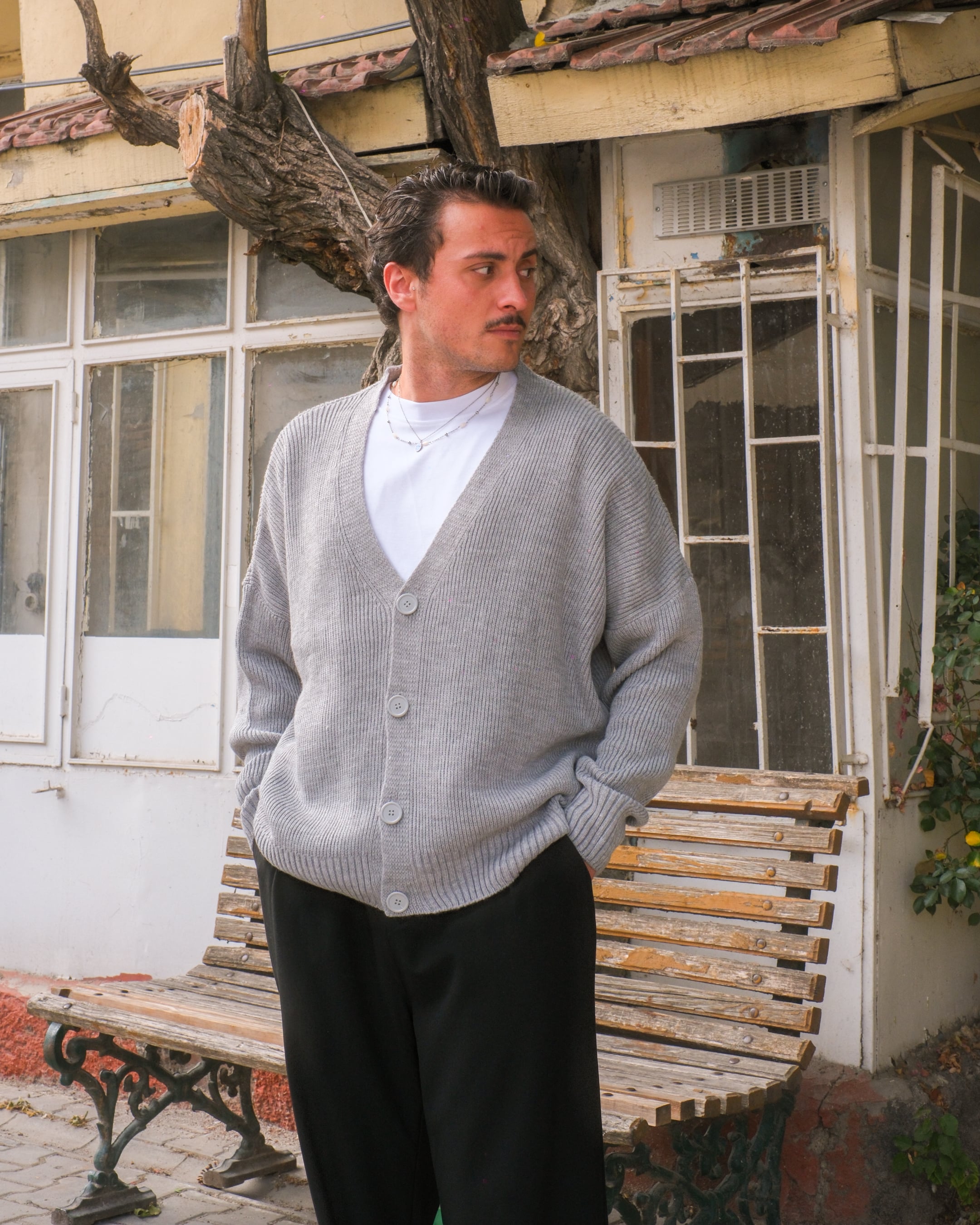 Düğme Detay Oversize Triko Hırka