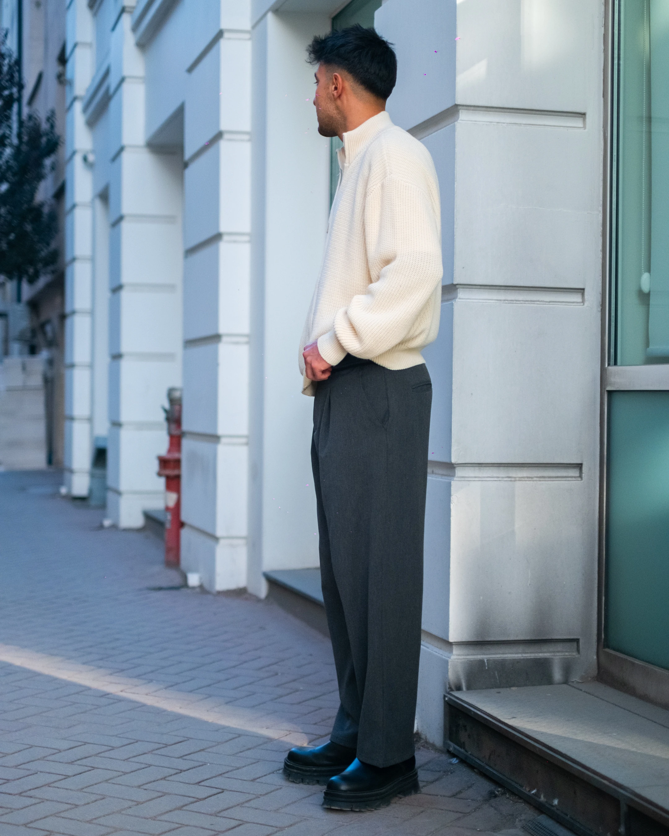 Krem Fermuarlı Oversize Triko