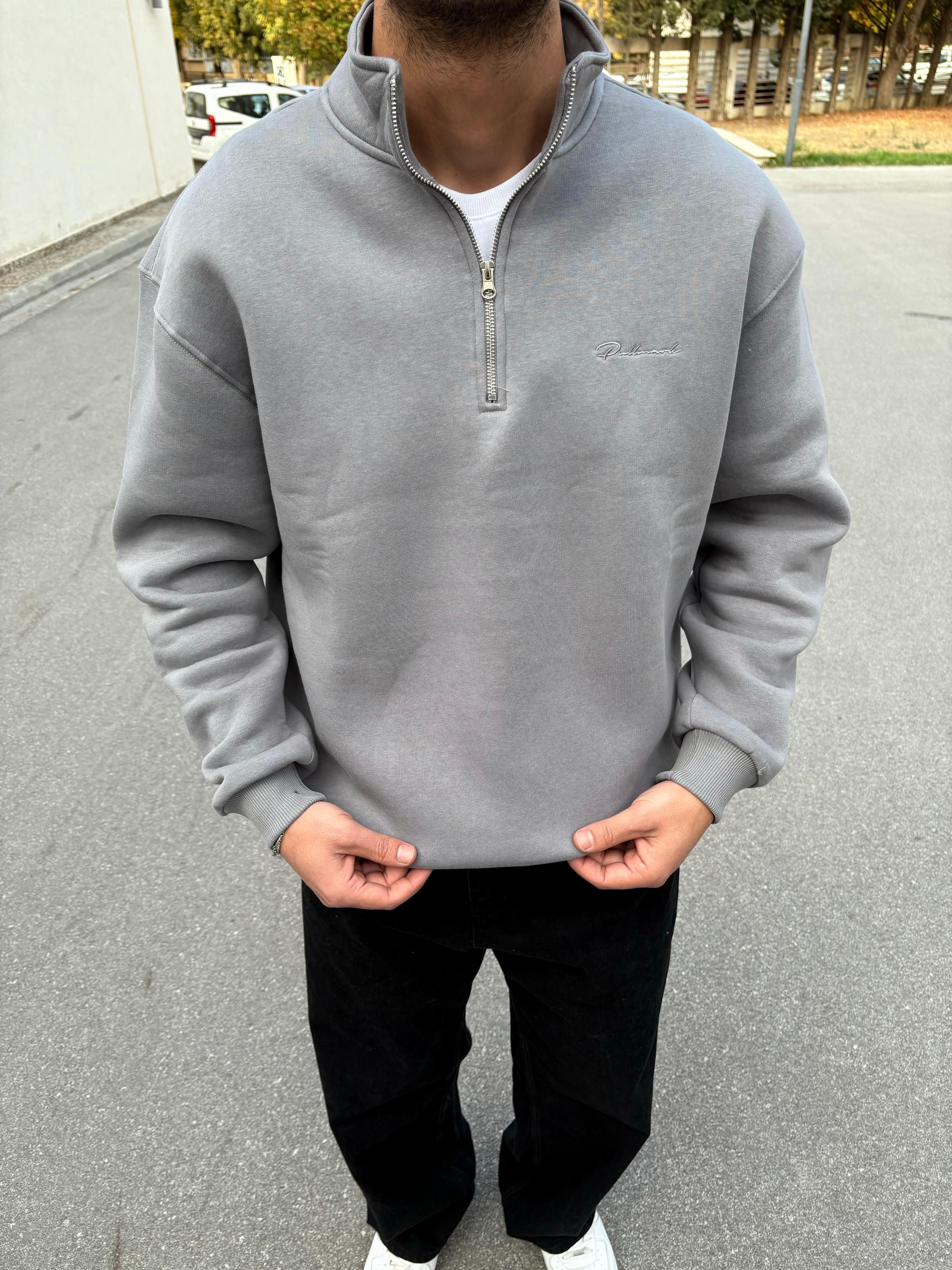 Quarter Zip Oversize Grey Sweatshirt