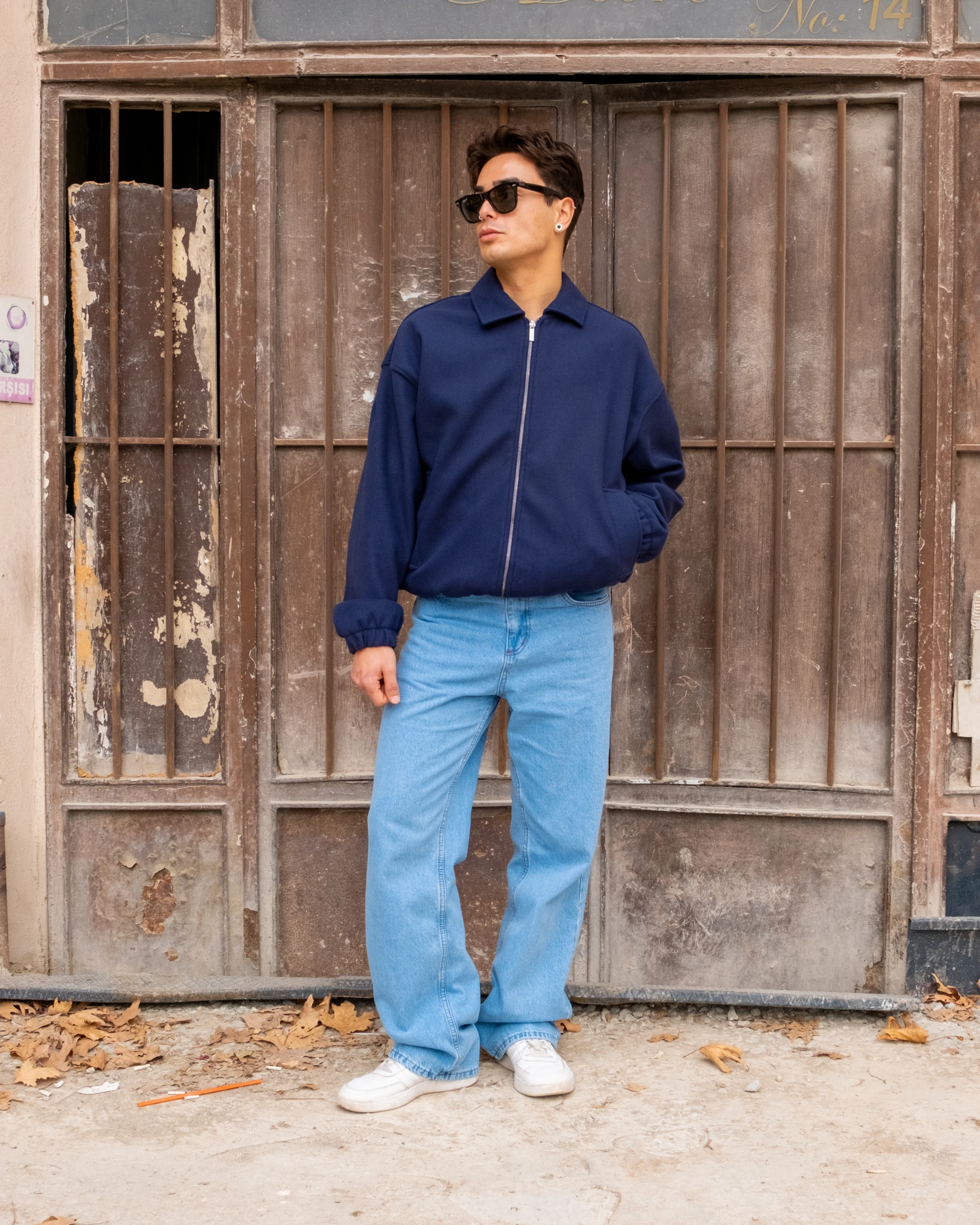 Oversize Bomber Lacivert Kaşe Ceket