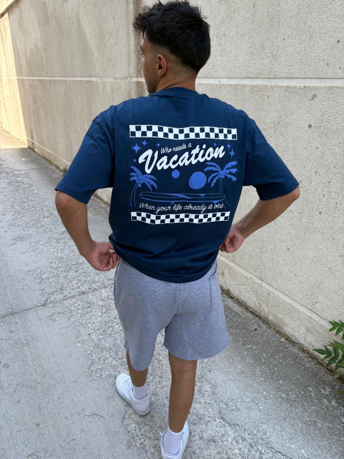 Vacation Printed Oversize T-Shirt - İndigo