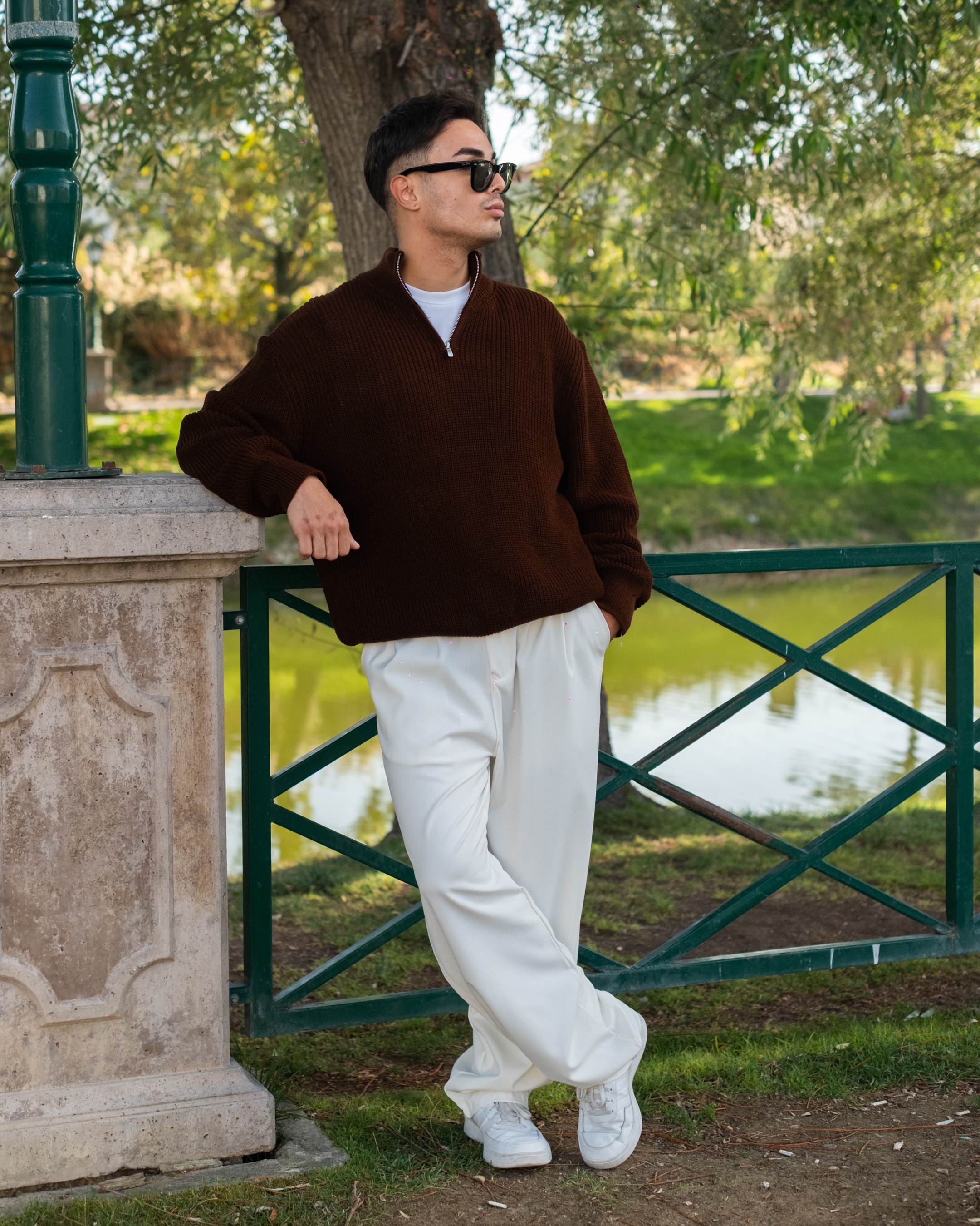 Kahve Half Zip Oversize Triko 
