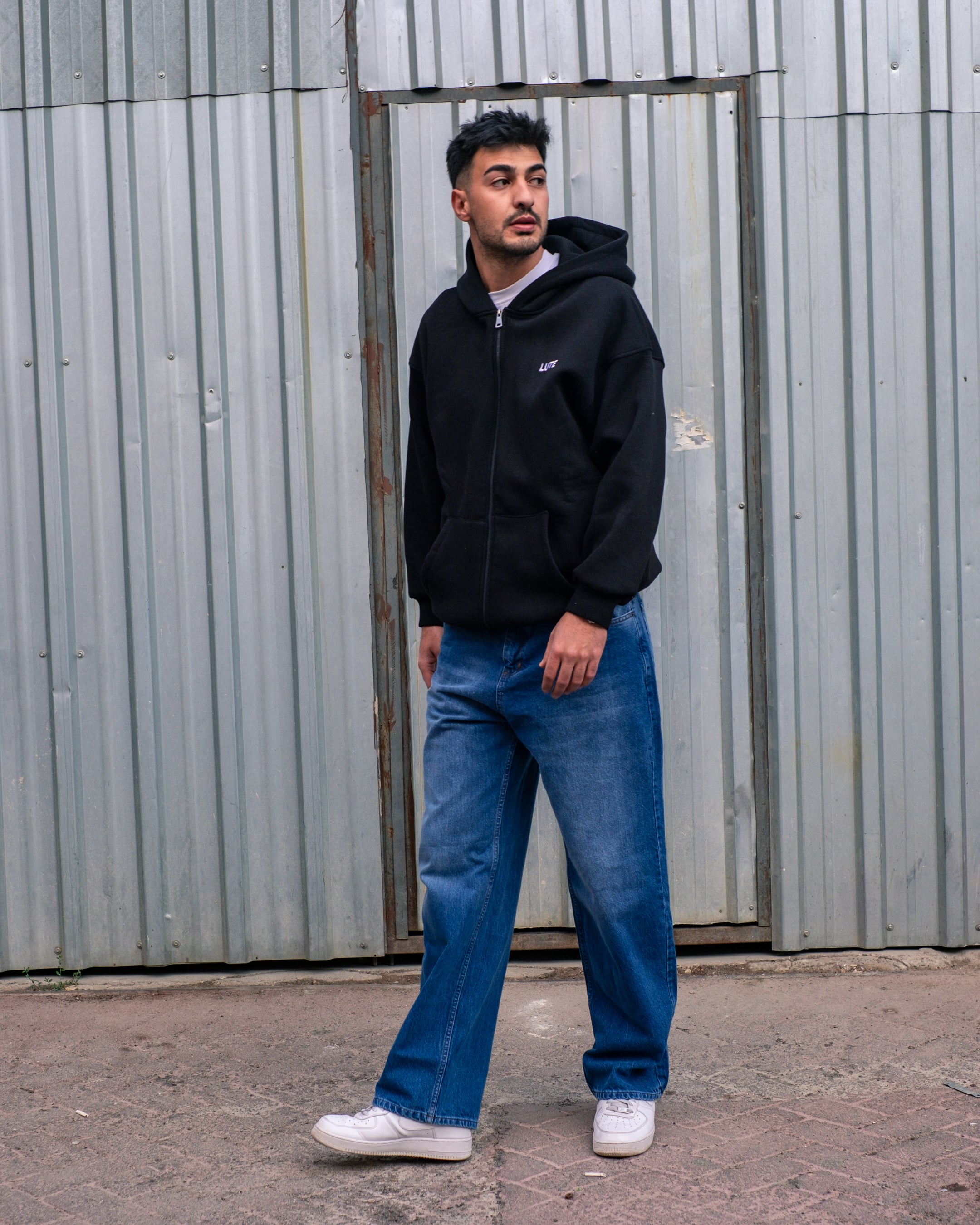 LUTE Siyah Premium Oversize Zip Hoodie
