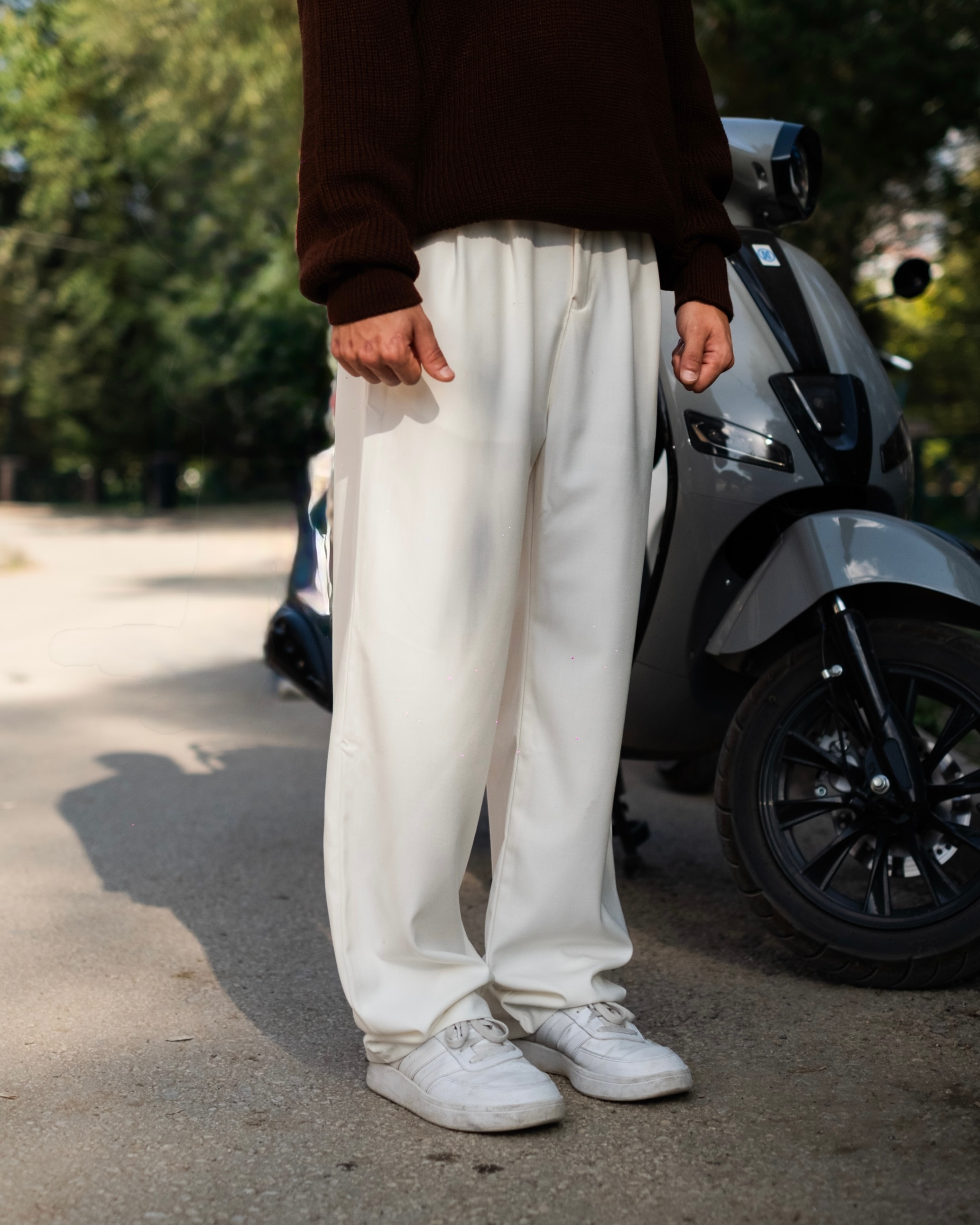 Ekru Basic Baggy Kumaş Pantolon