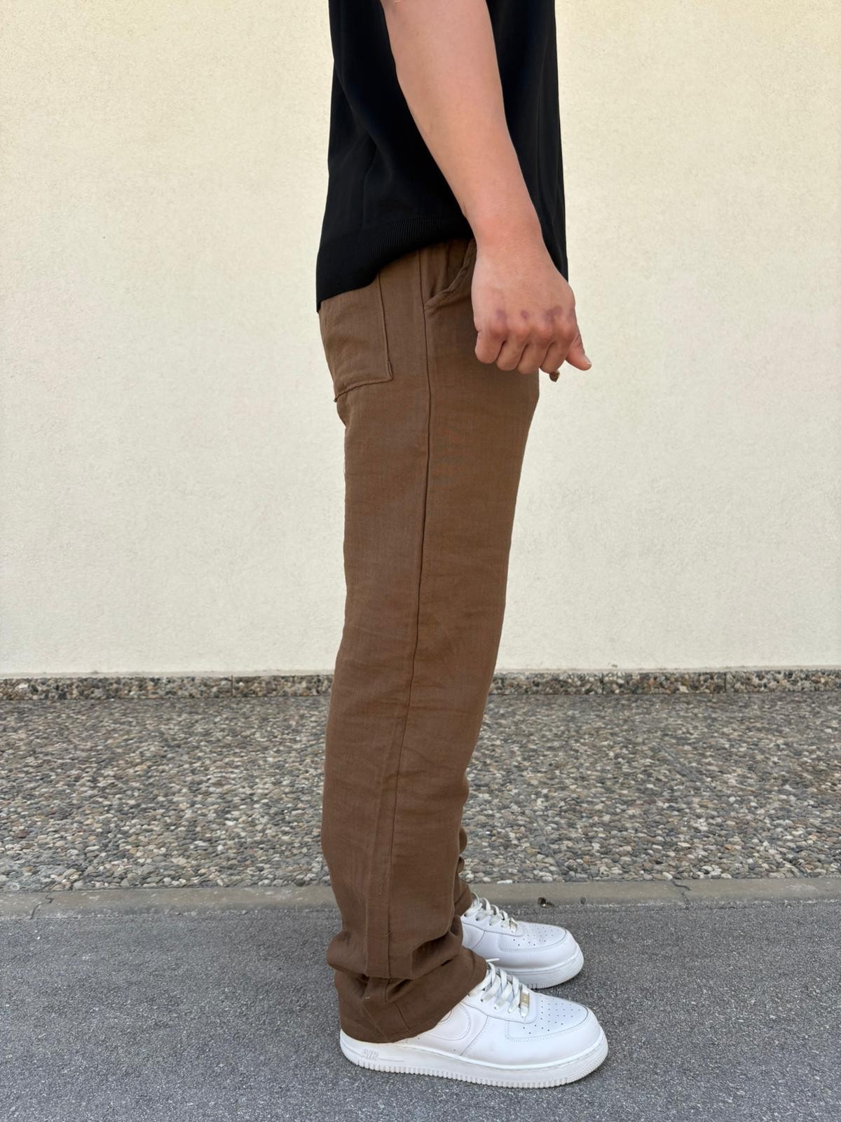 Kahve Unisex Straight Muslin Pantolon