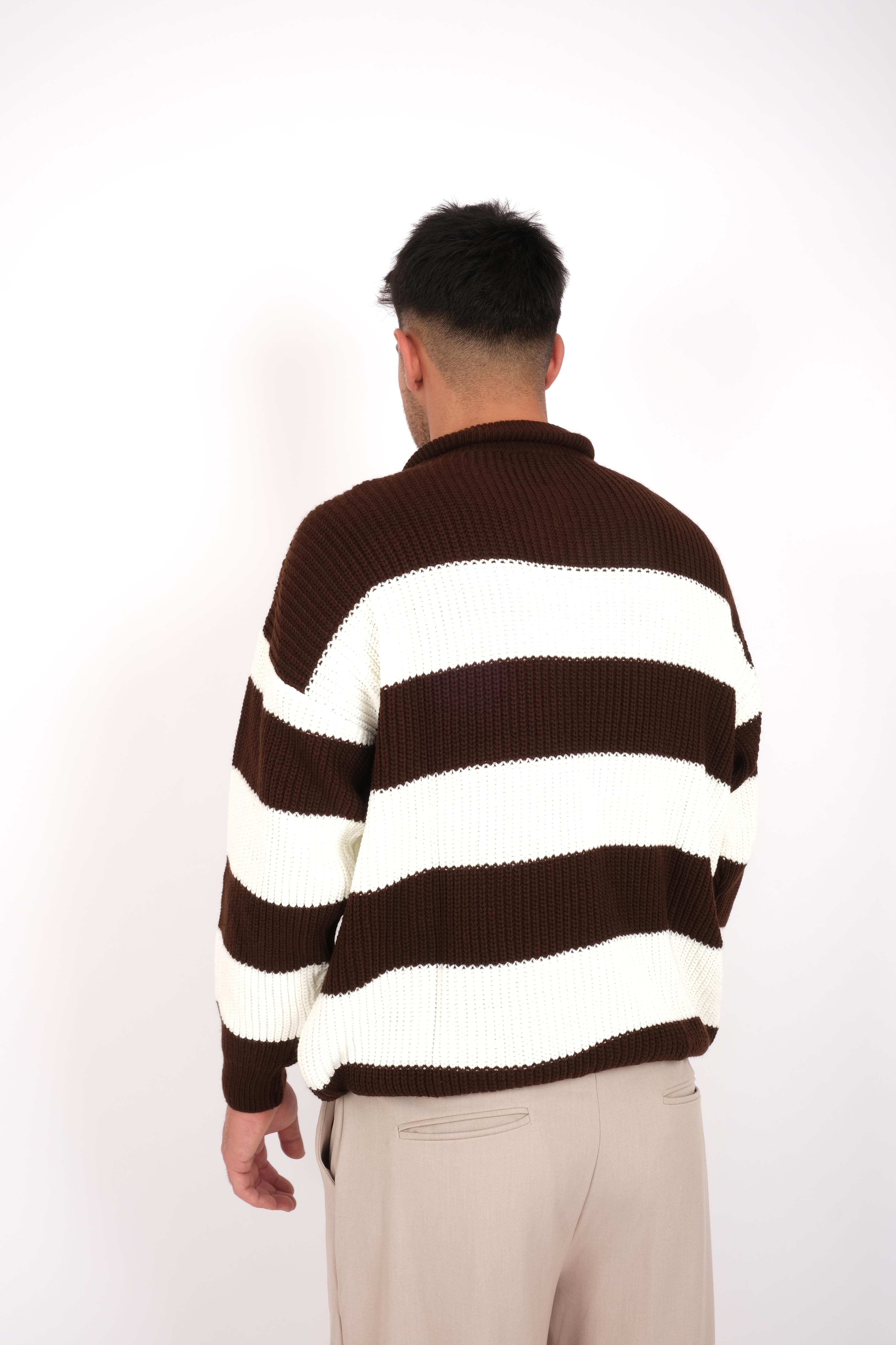 Kahve oversize yarım fermuarlı triko