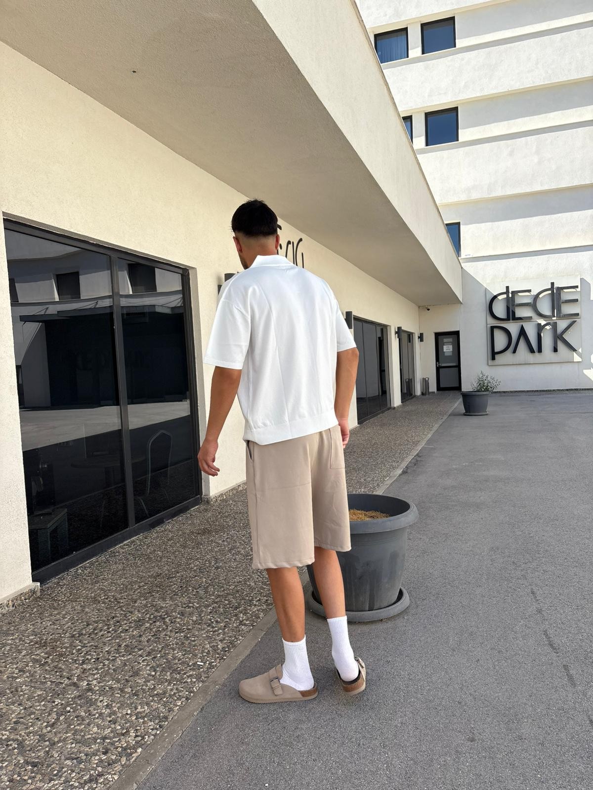 Bej Unisex Baggy Kumaş Şort