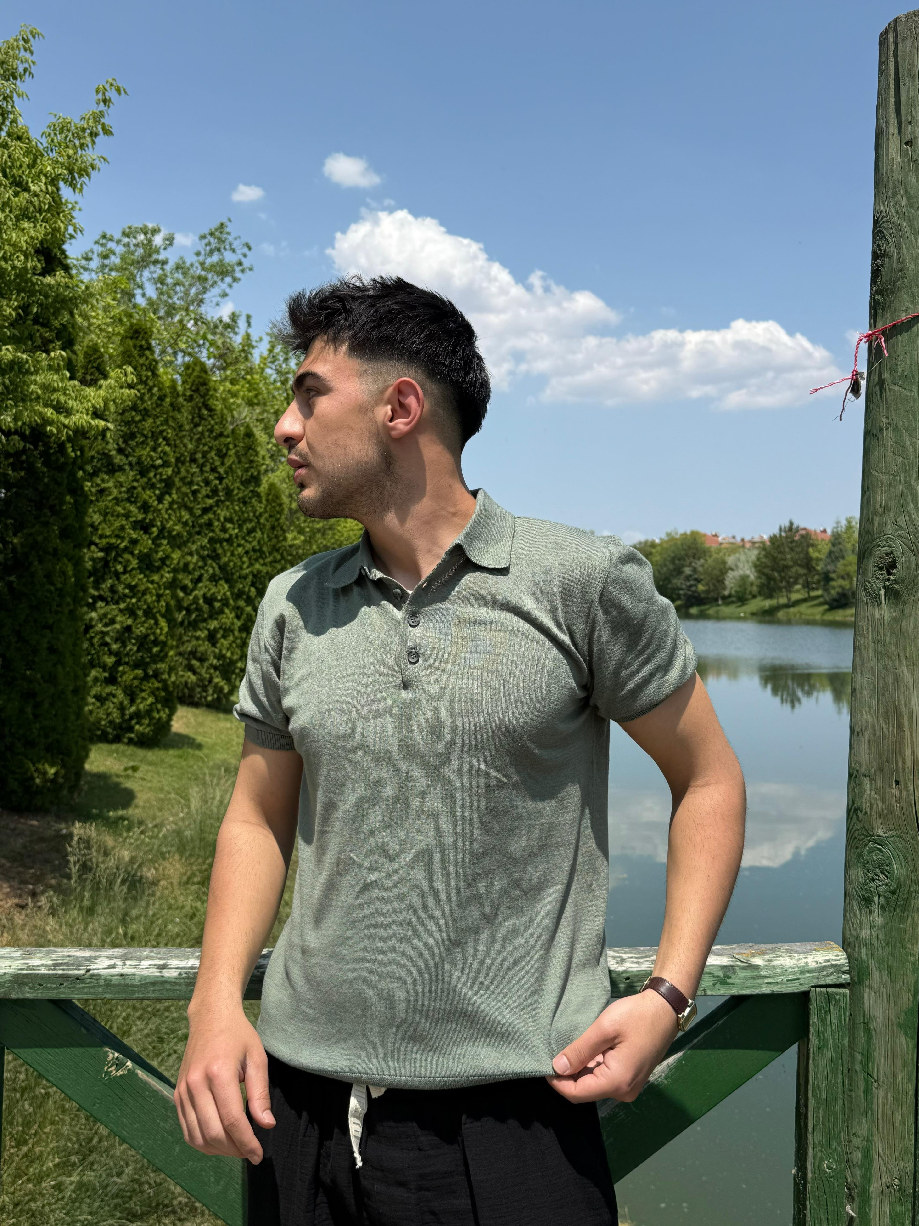 T.D. Slim Fit Basic Polo Yaka T-Shirt - Yeşil