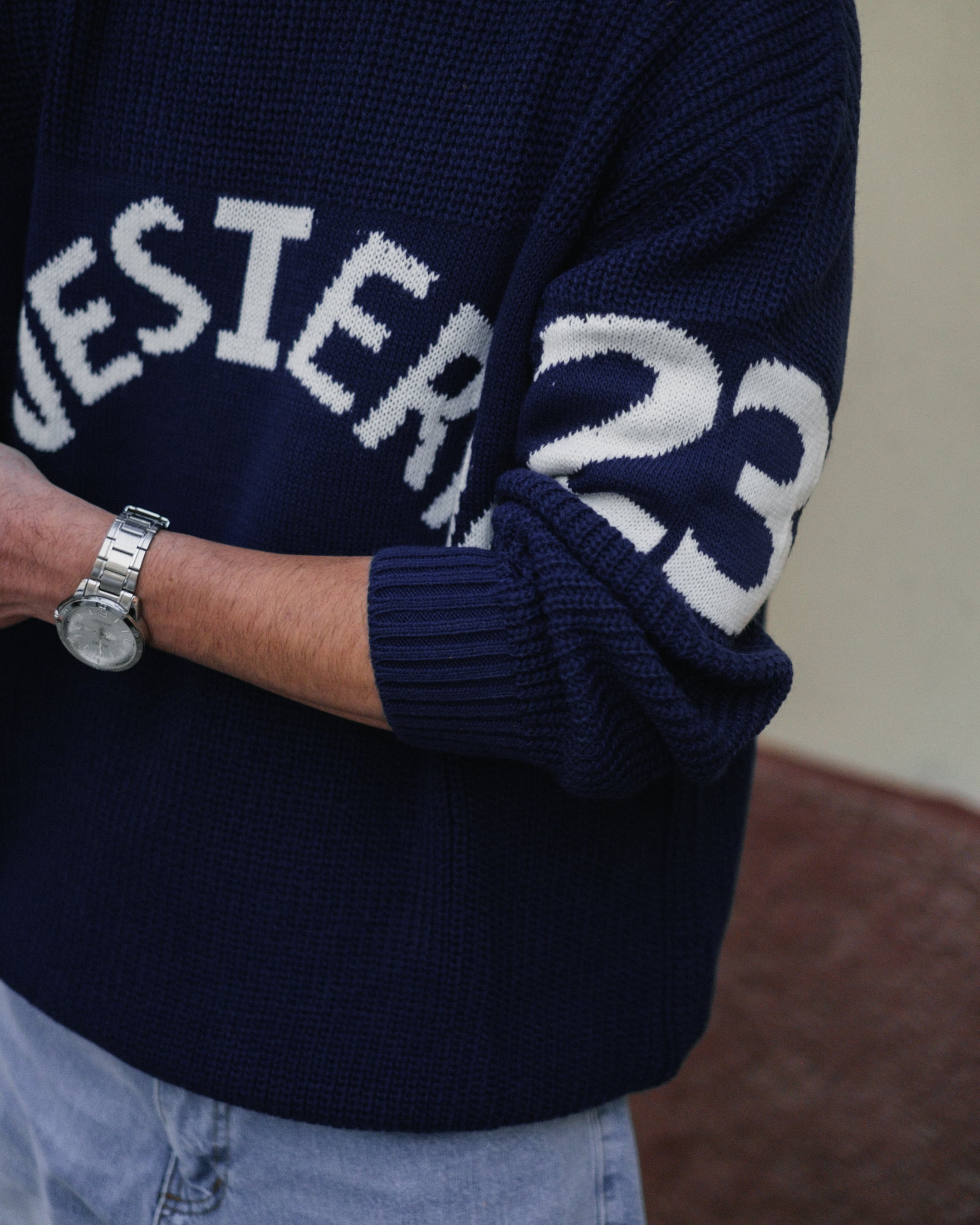 İndigo Western Nakışlı Oversize Triko