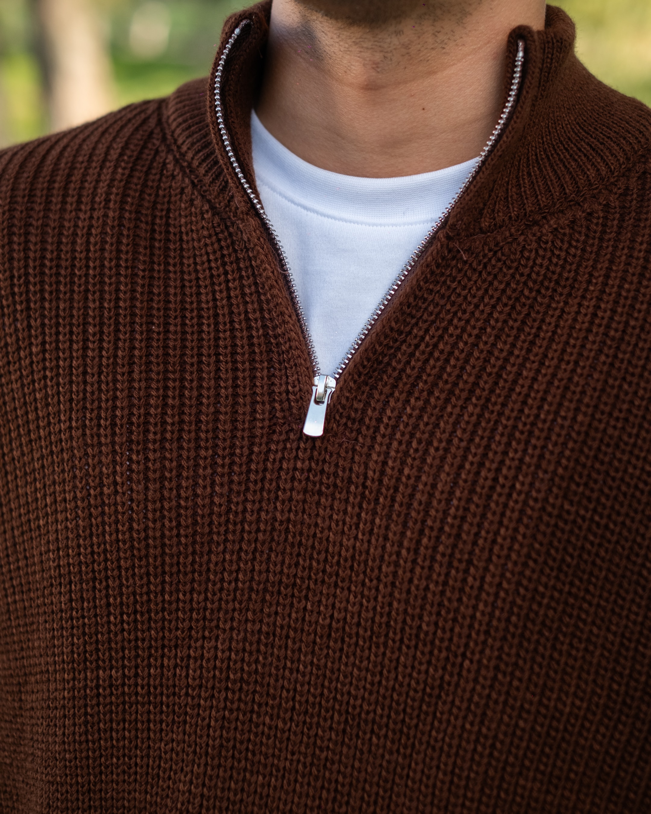 Kahve Half Zip Oversize Triko 