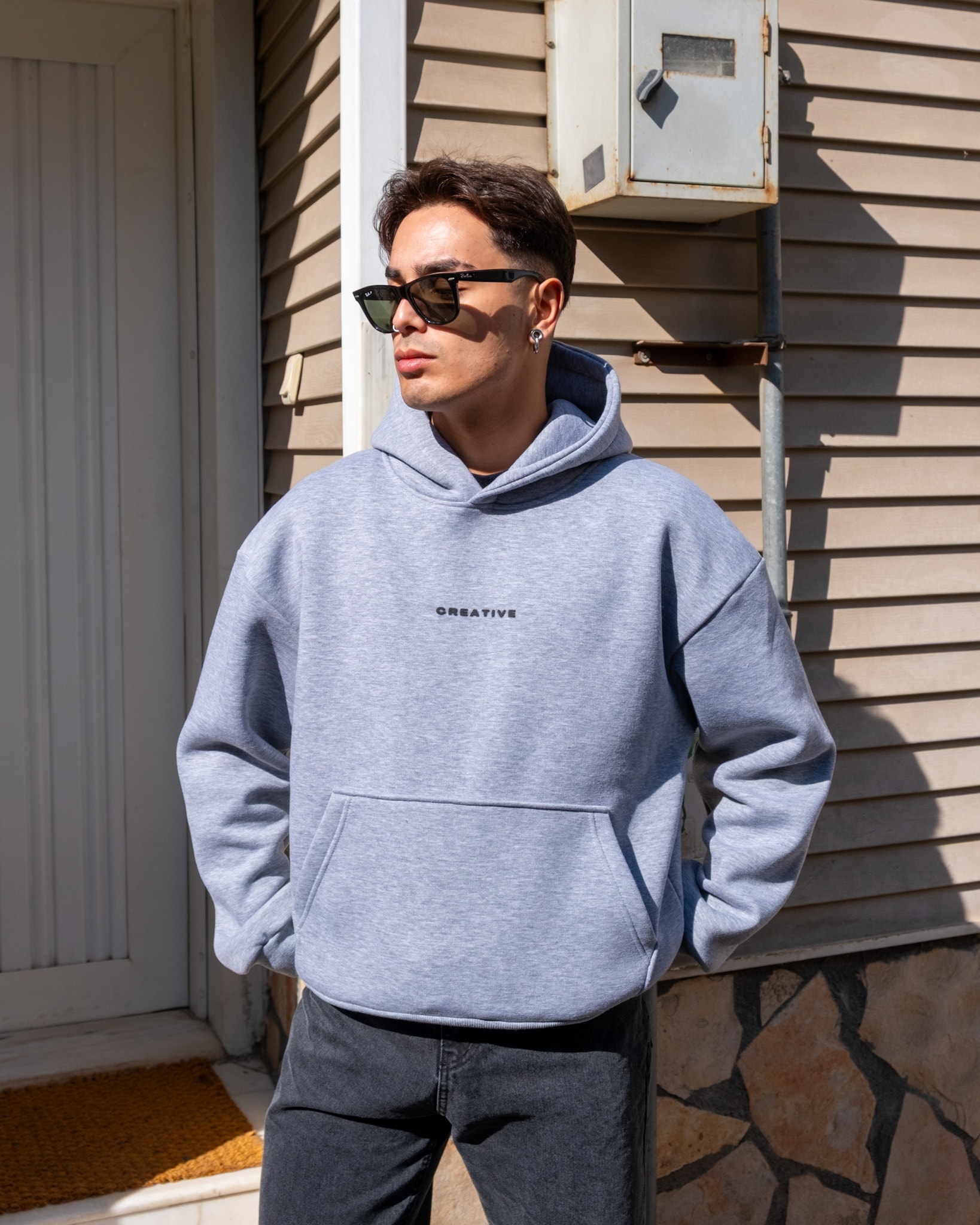 Grey Printed Oversize Premium Hoodie