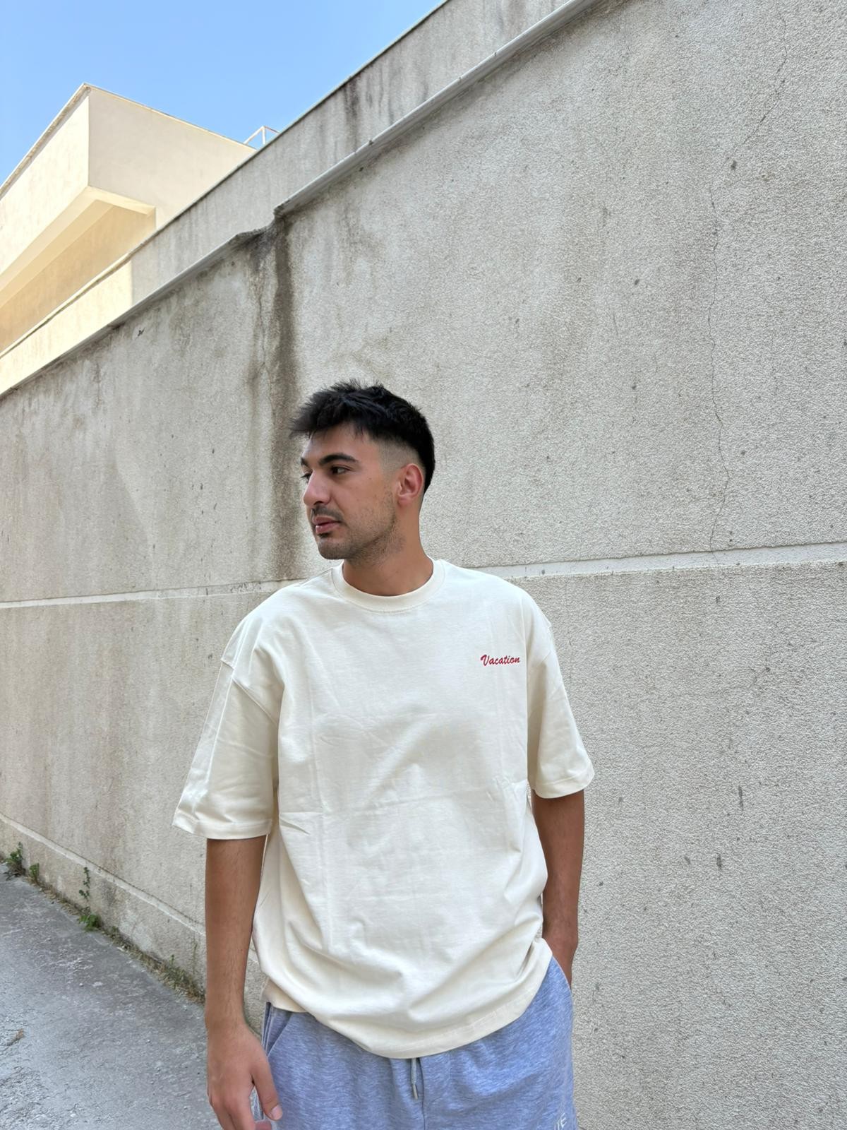 Vacation Printed Oversize T-Shirt - Krem 
