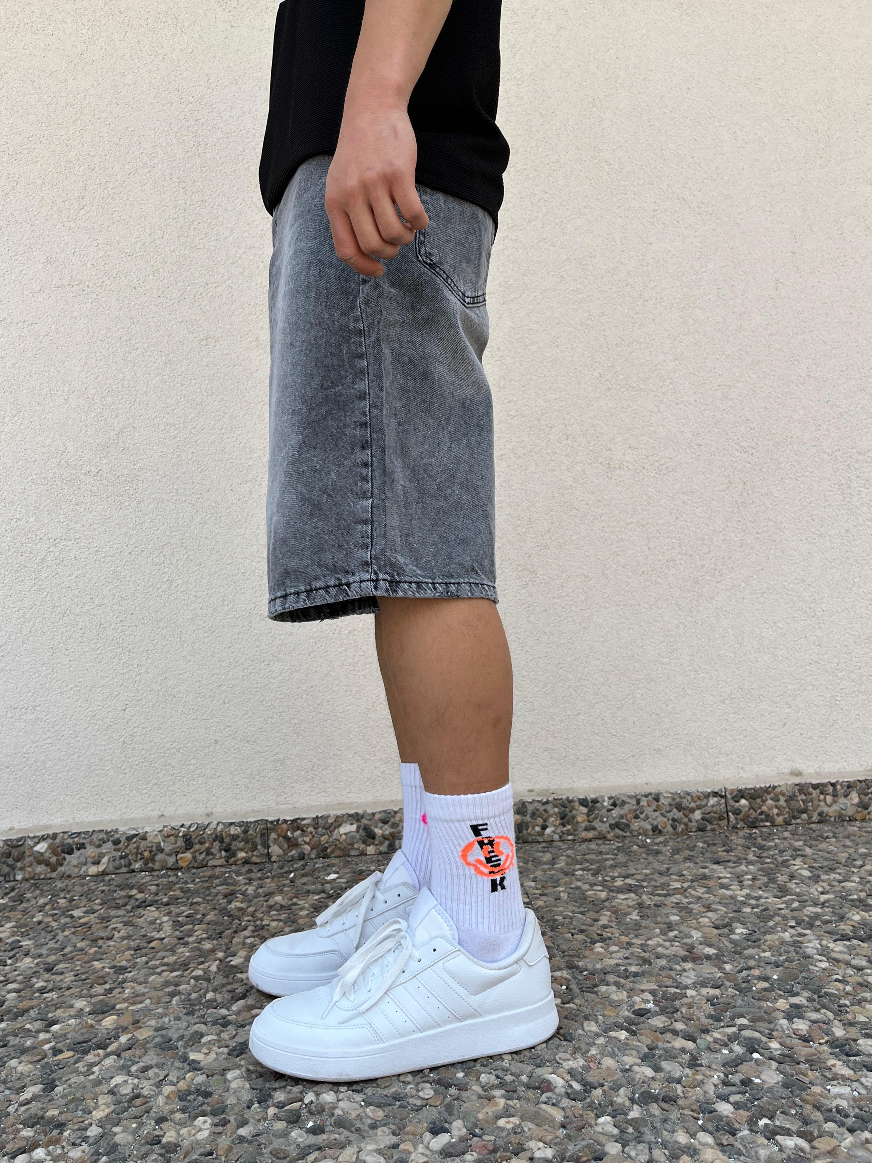 Grey Washed Unisex Baggy Short
