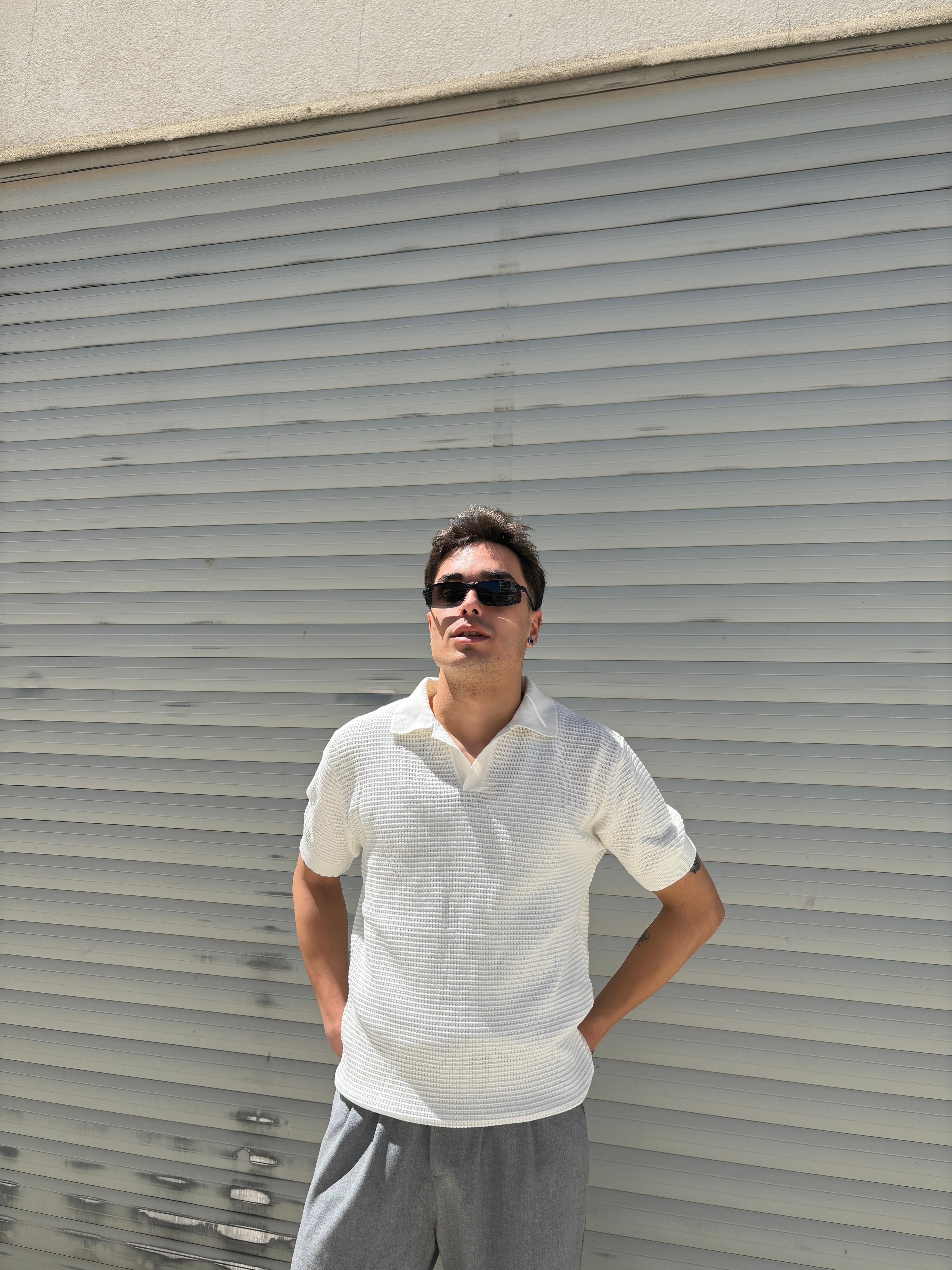 Ajurlu Relaxed Polo Yaka T-Shirt- Ekru