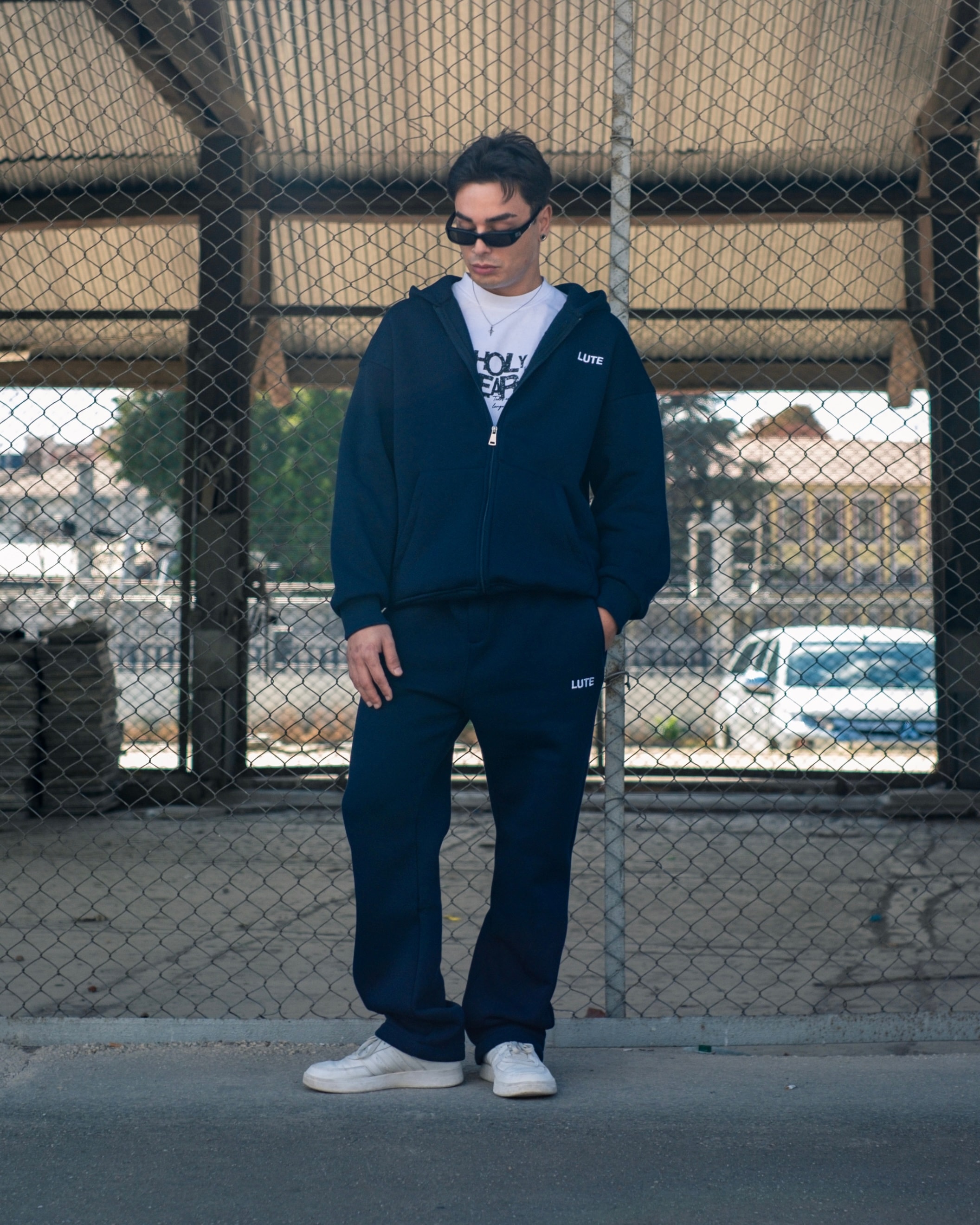 LUTE Lacivert Premium Oversize Zip Hoodie