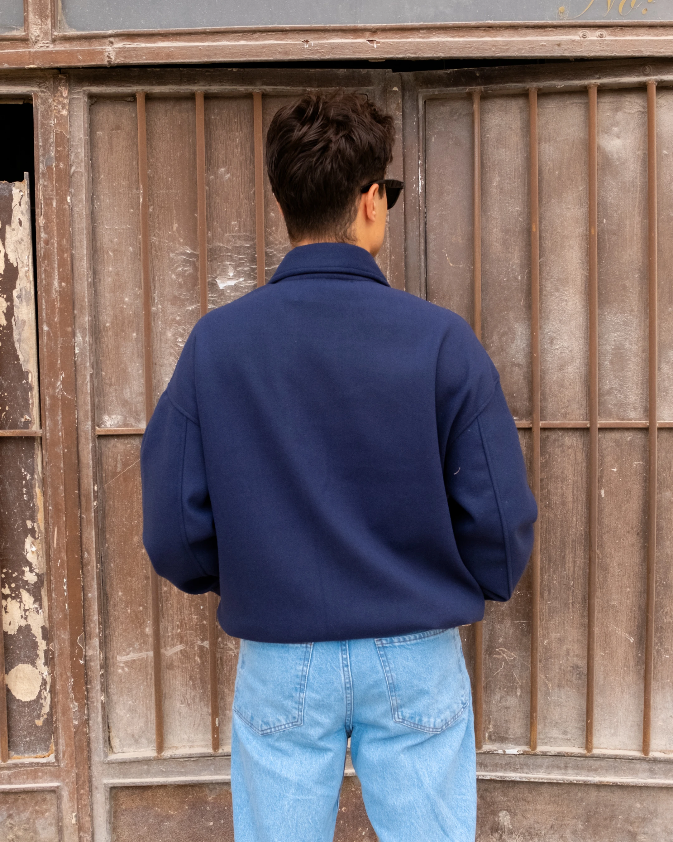 Oversize Bomber Lacivert Kaşe Ceket