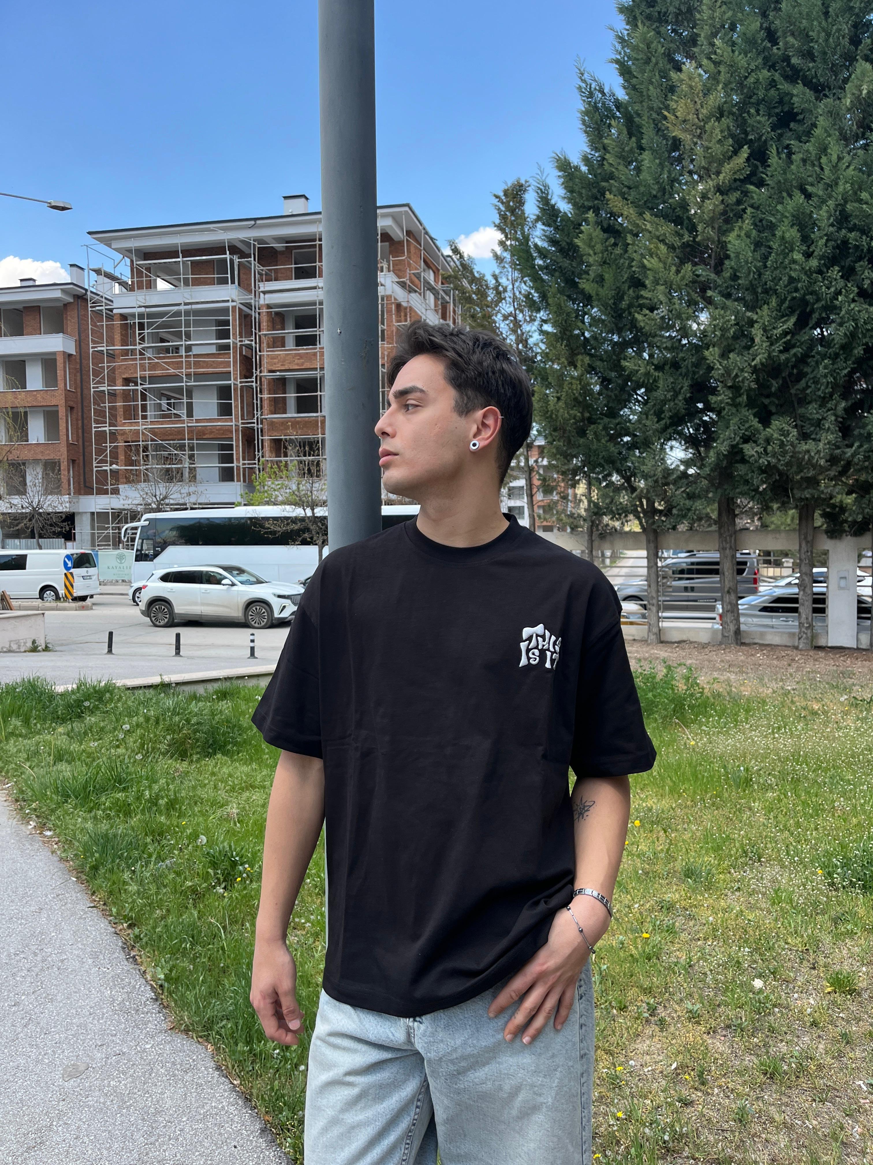 This Is It Print Oversize T-Shirt- SİYAH