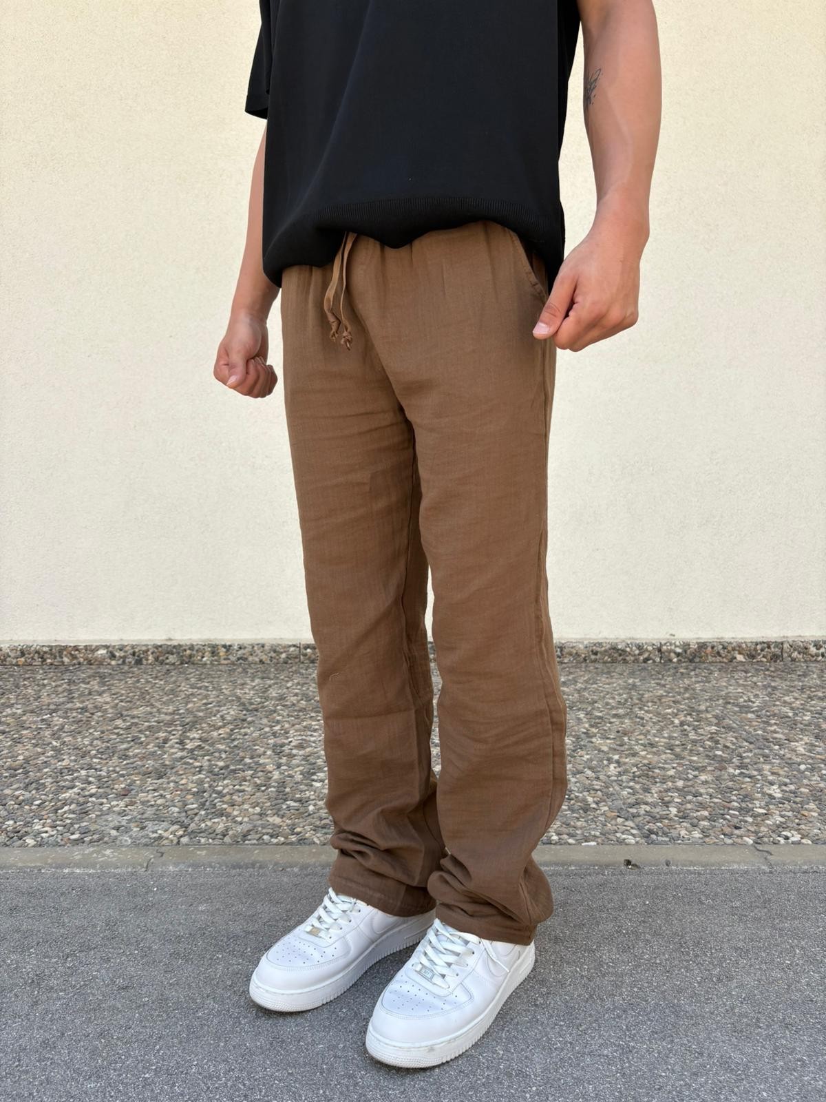 Kahve Unisex Straight Muslin Pantolon