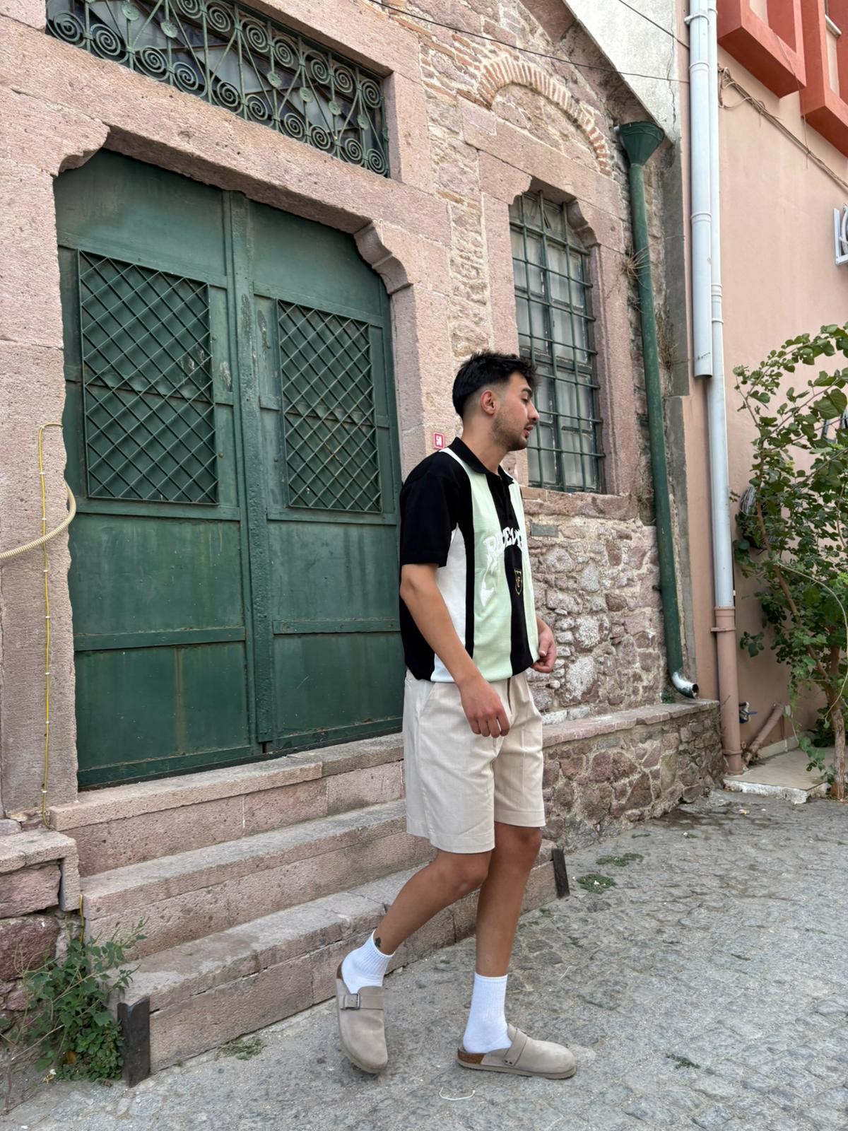 Printed Oversize Polo Yaka Triko T-Shirt