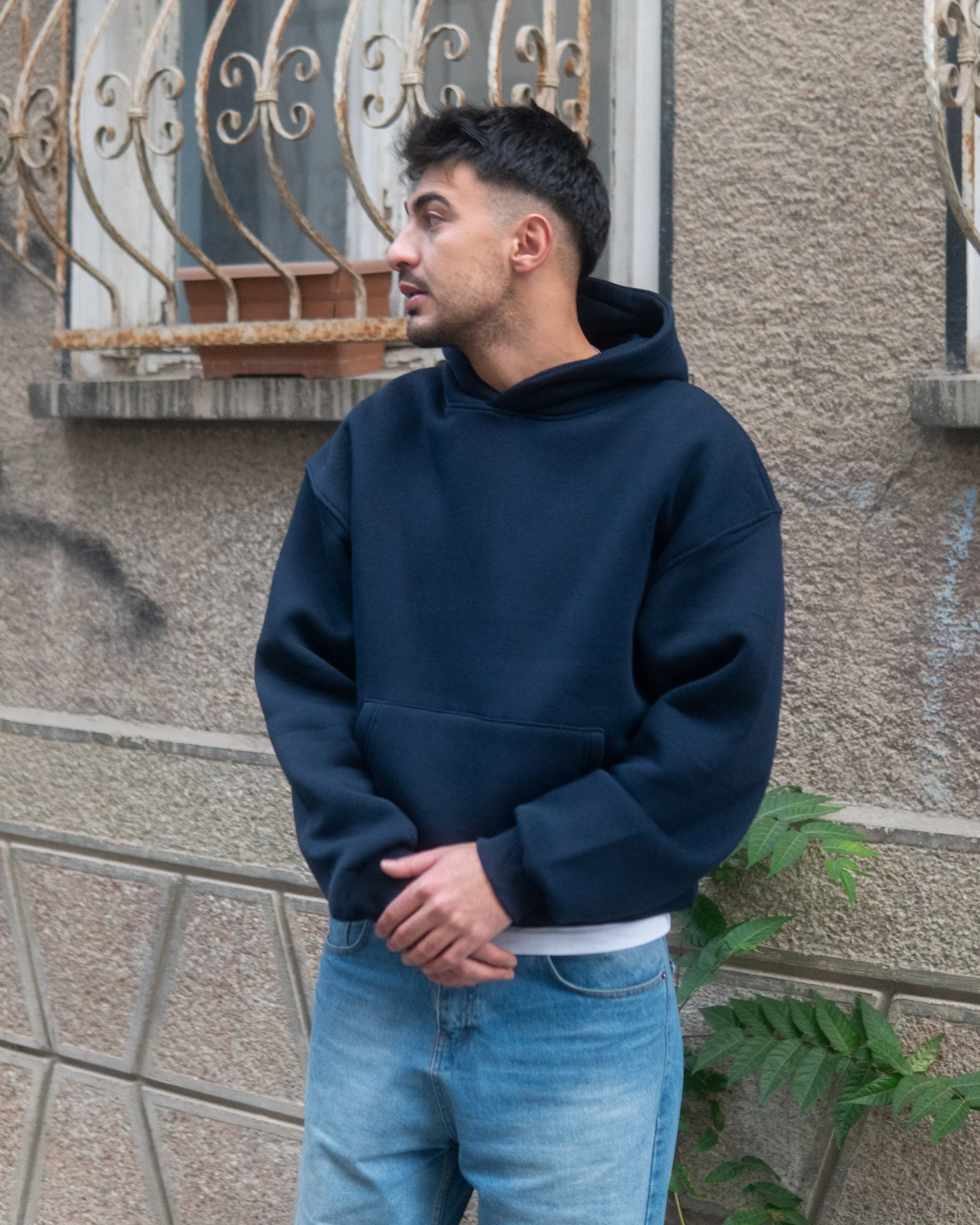 Basic Oversize Hoodie Lacivert 