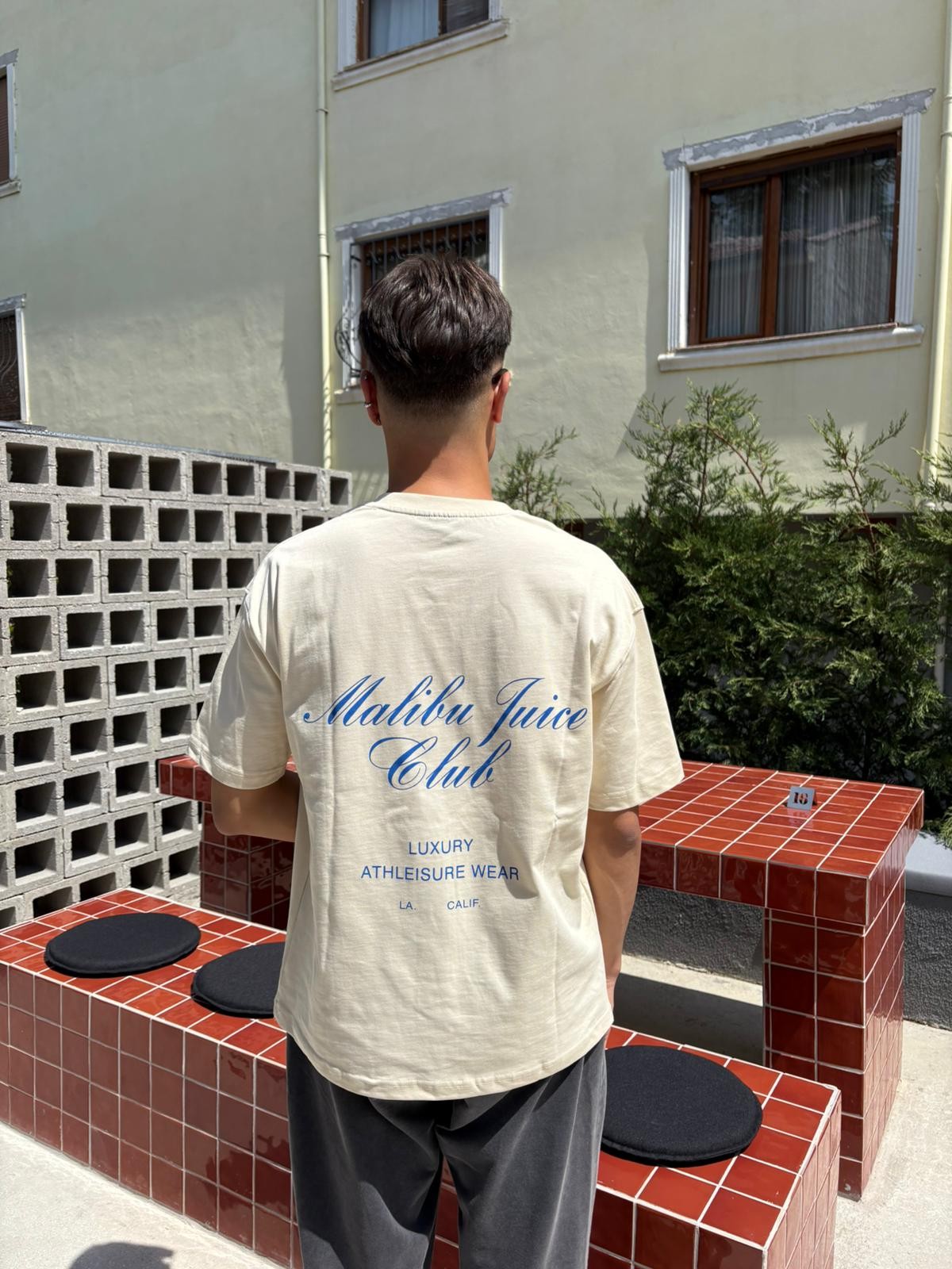 Printed Unisex Oversize T-Shirt - Bej