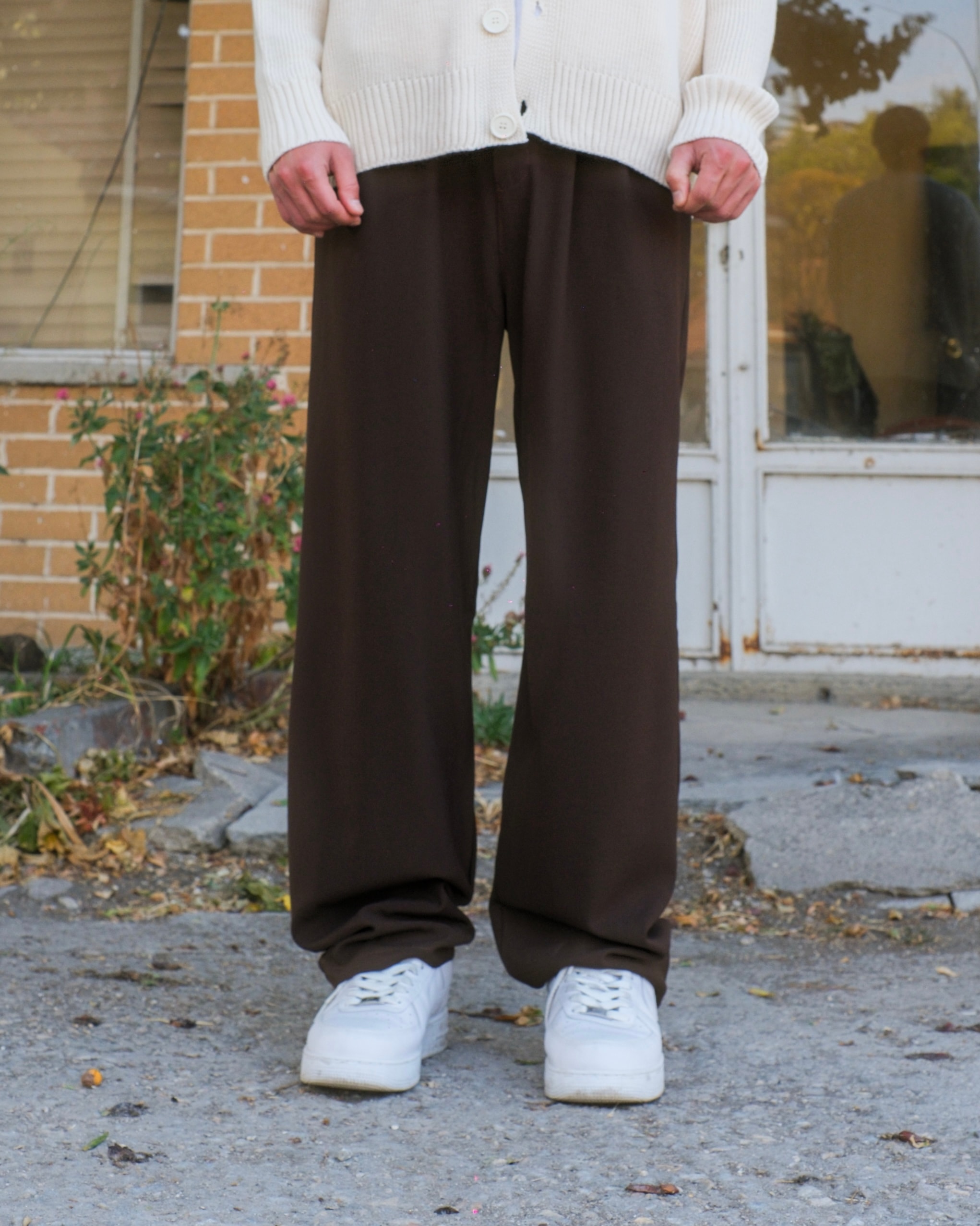 Kahverengi Basic Baggy Kumaş Pantolon