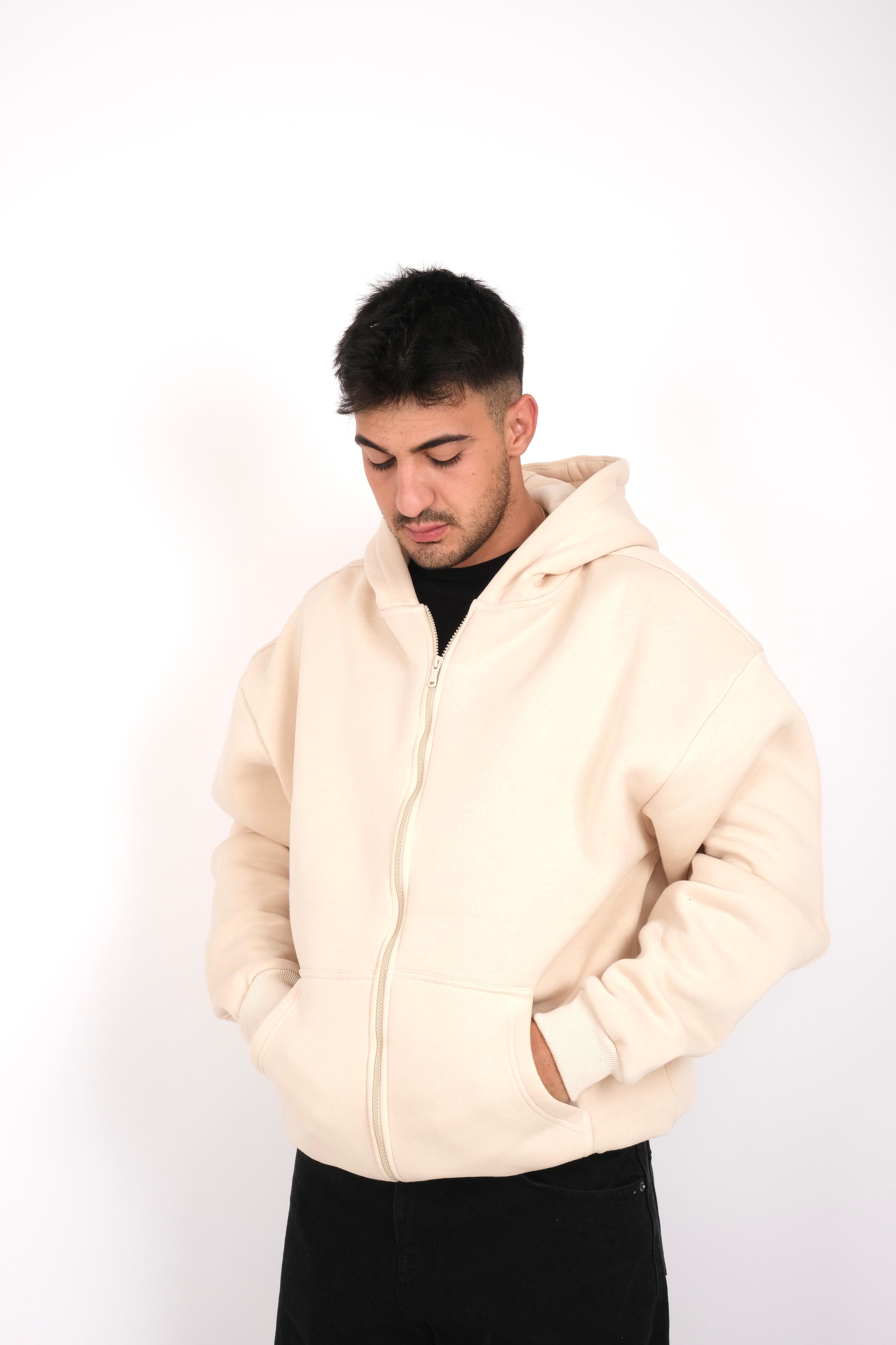 Cream basic oversize full zip hoodie