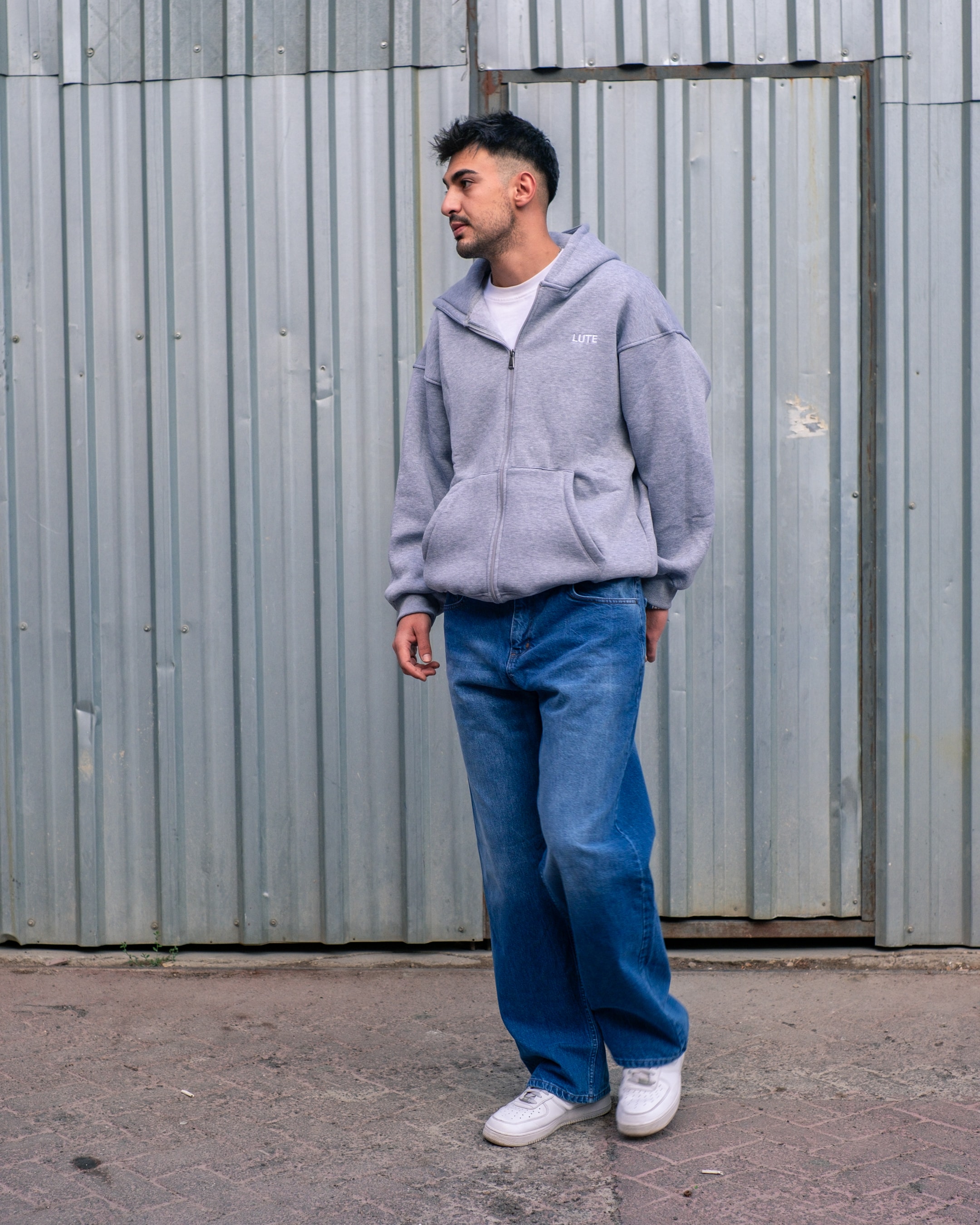 LUTE Gri Premium Oversize Zip Hoodie