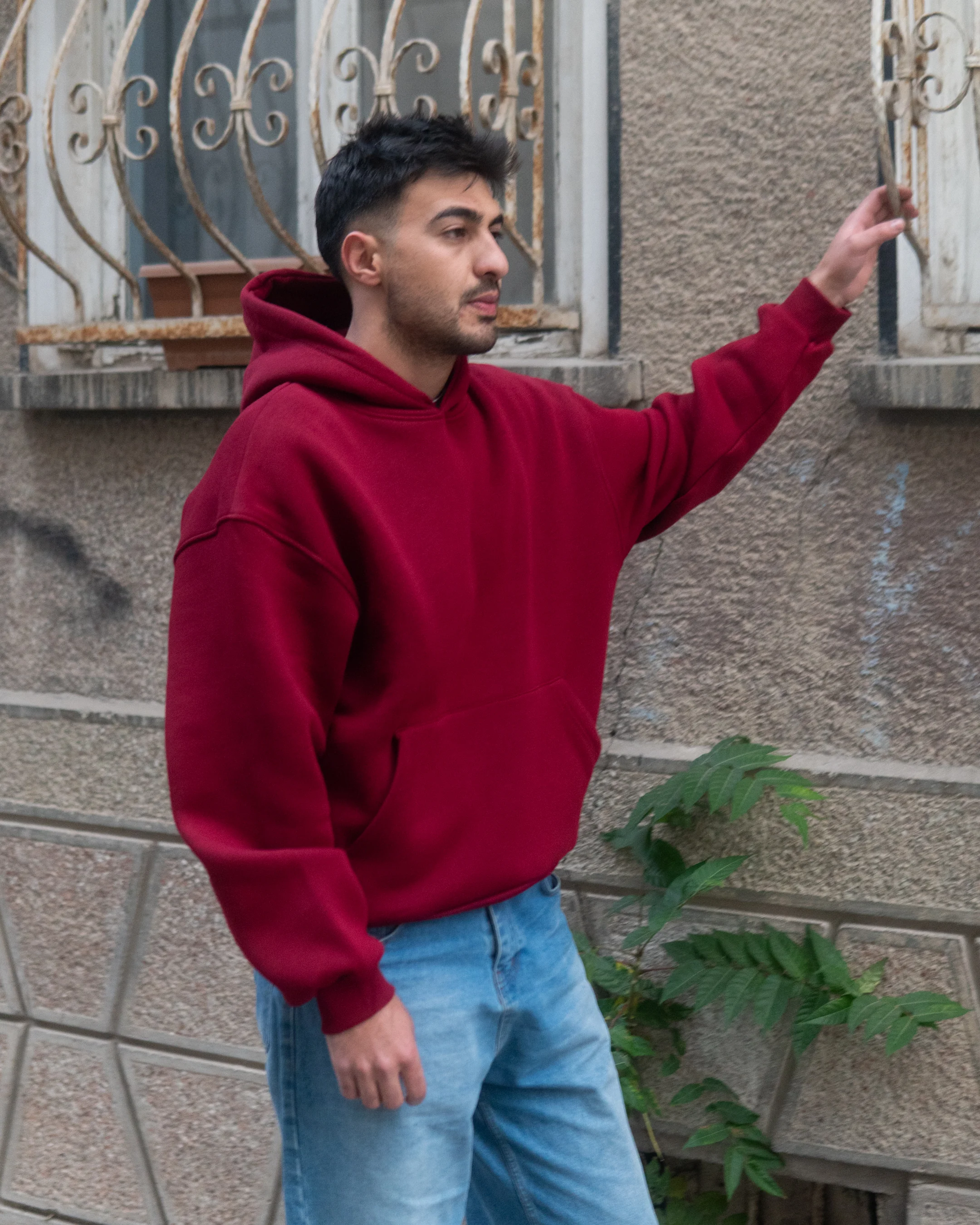 Basic Oversize Hoodie Bordo